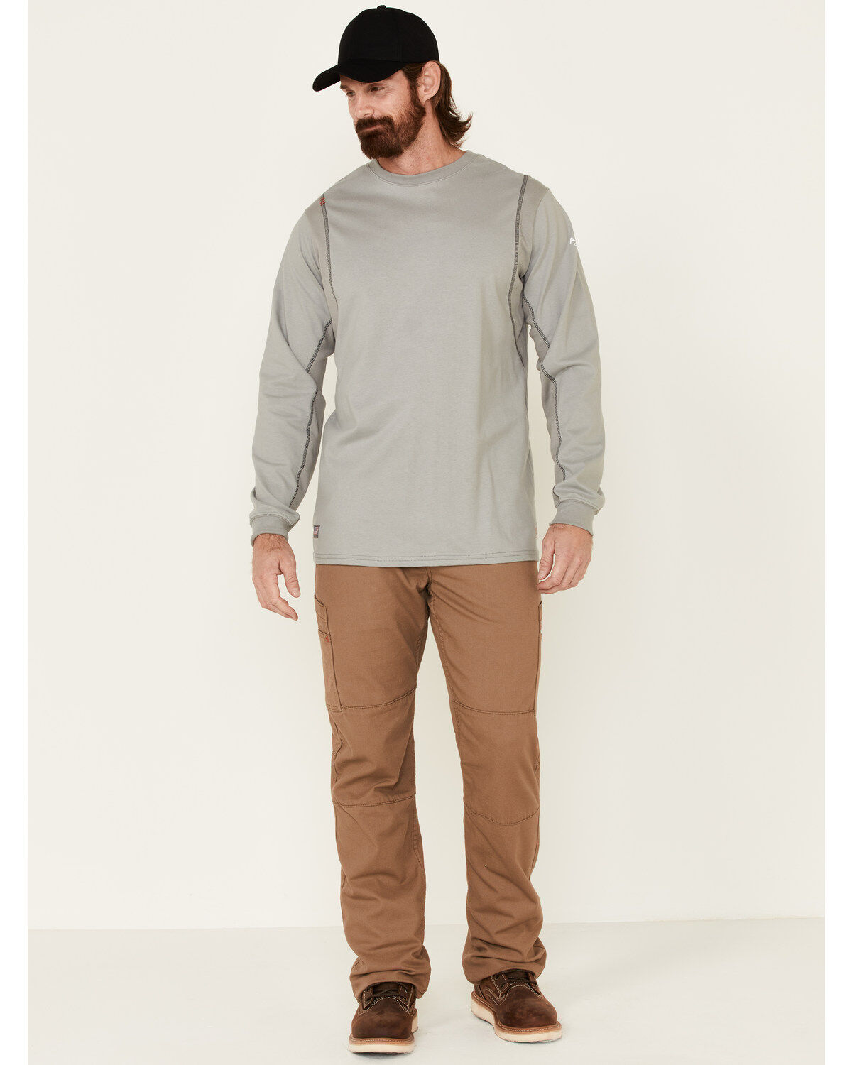 Image #2 - Ariat Men's FR Crew Neck Long Sleeve Shirt, Grey, hi-res