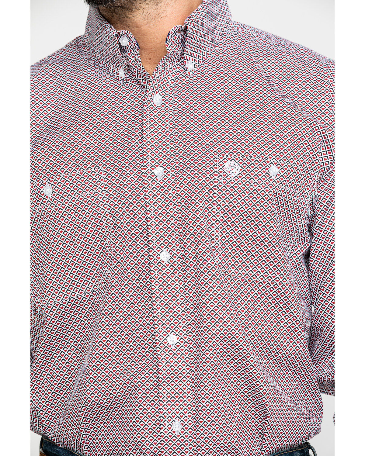Image #4 - George Strait by Wrangler Men's Red Geo Print Long Sleeve Western Shirt , , hi-res