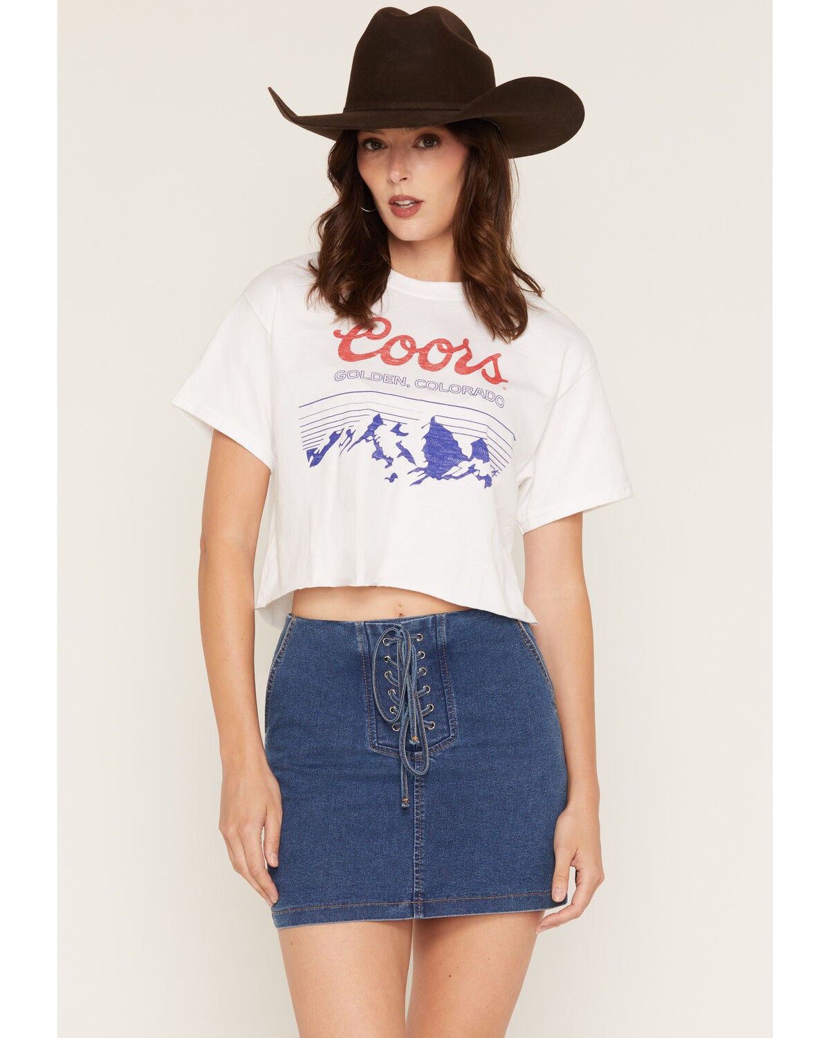 Image #1 - Junk Food Clothing Women's Coors Golden Colorado Short Sleeve Cropped Graphic Tee, White, hi-res
