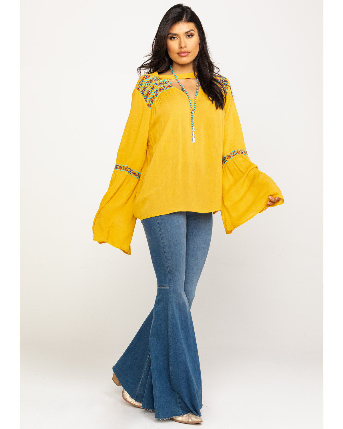 mustard yellow bell sleeve top