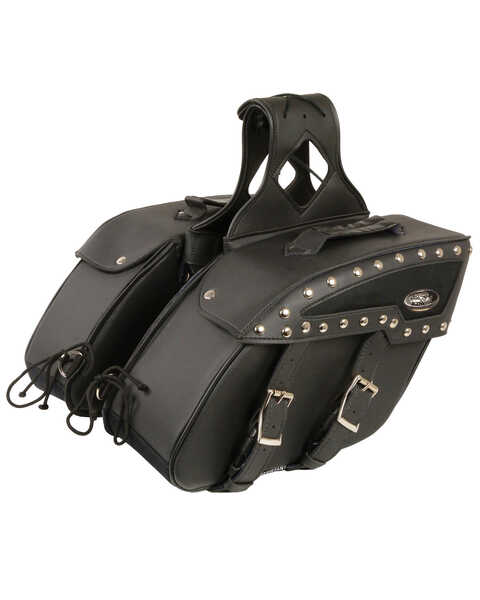 Image #1 - Milwaukee Leather Medium Zip-Off Studded PVC Slanted Throw Over Saddle Bag, Black, hi-res