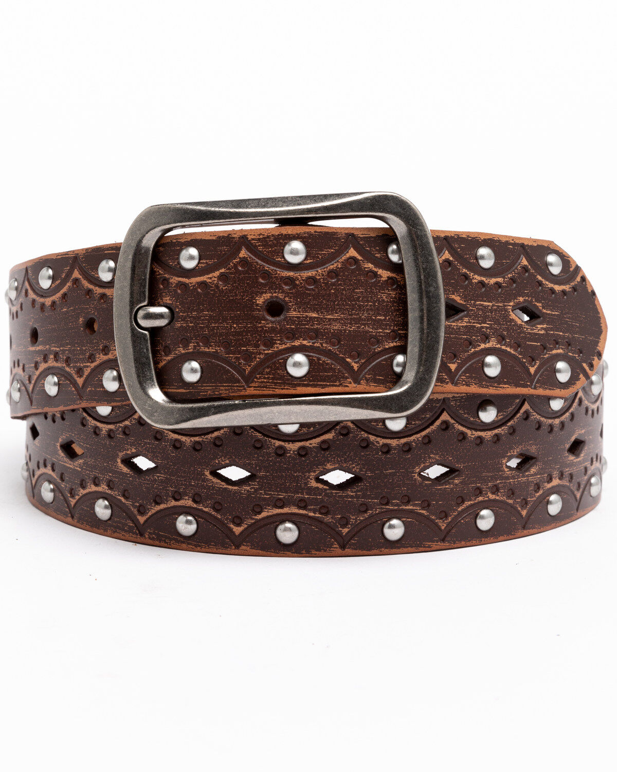 Image #1 - Shyanne Women's Embossed Studded Belt, Brown, hi-res
