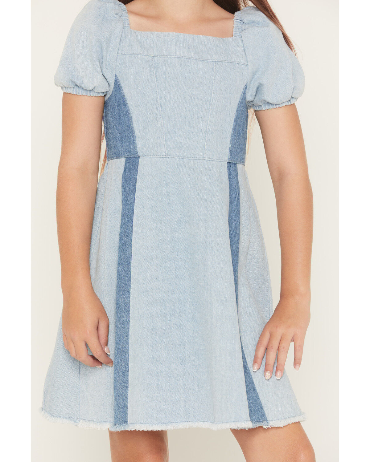 Image #3 - Self Esteem Girls' Short Sleeve Denim Dress, Blue, hi-res