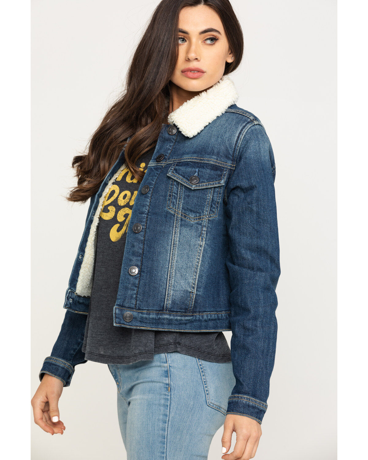 Image #3 - Shyanne Women's Medium Denim Sherpa Trucker Jacket , , hi-res