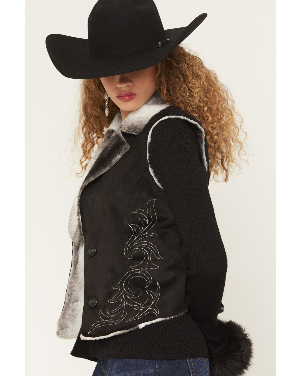 Image #2 - Panhandle Slim Women's Microsuede Embroidered Button-Down Vest, Black, hi-res