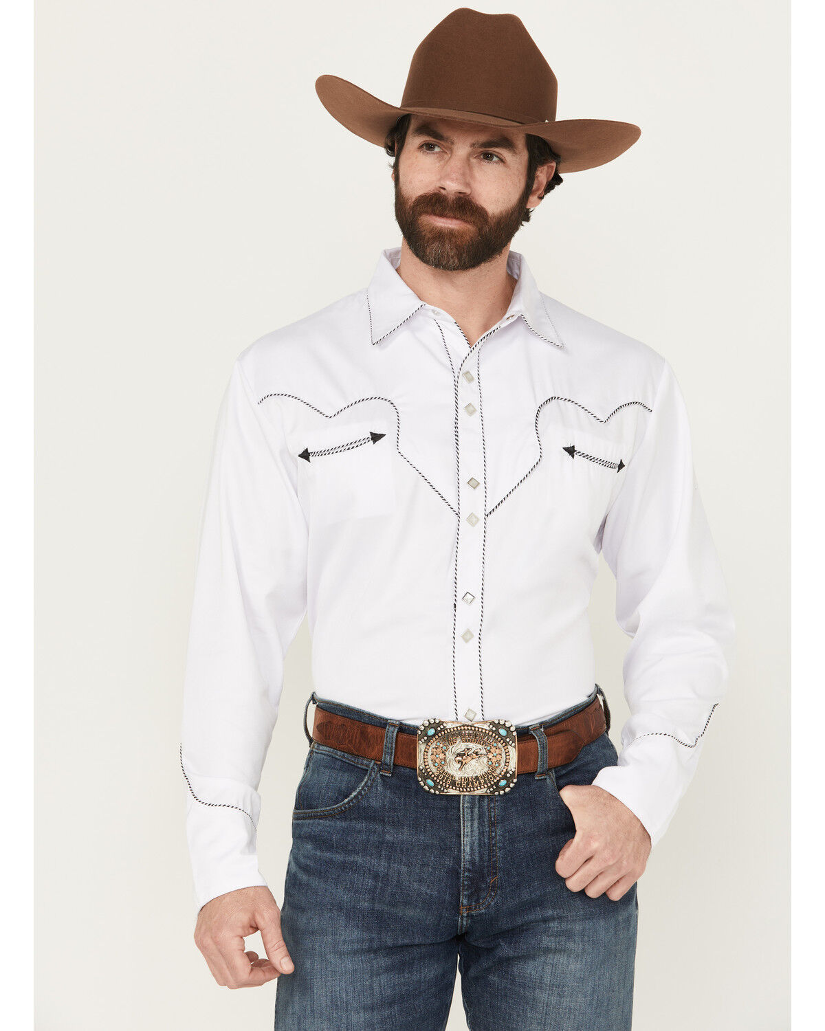 Image #1 - Scully White Retro Western Shirt, White, hi-res