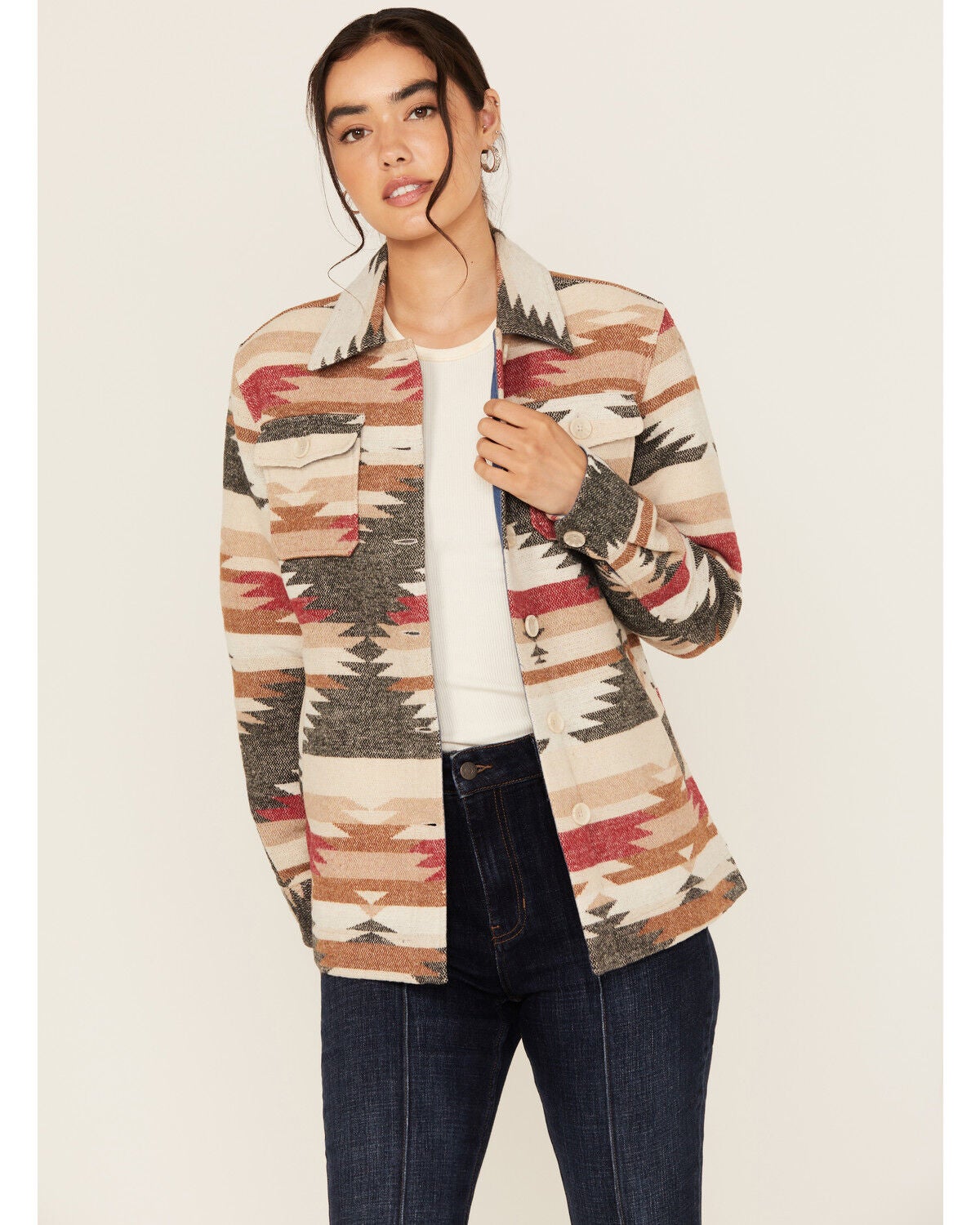 Idyllwind Women's Roadhouse Southwestern Print Button-Down Shacket, Ivory, hi-res