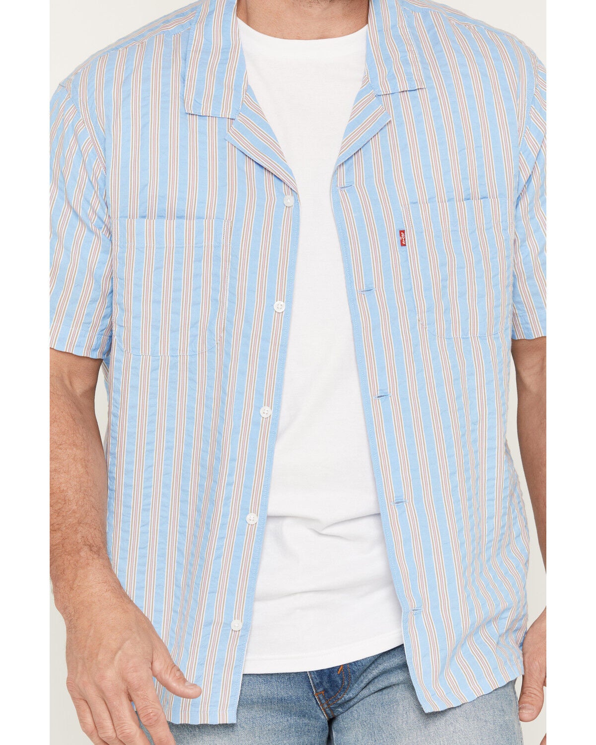 Image #3 - Levi's Men's Jay Classic Camper Striped Short Sleeve Button-Down Western Shirt, Blue, hi-res