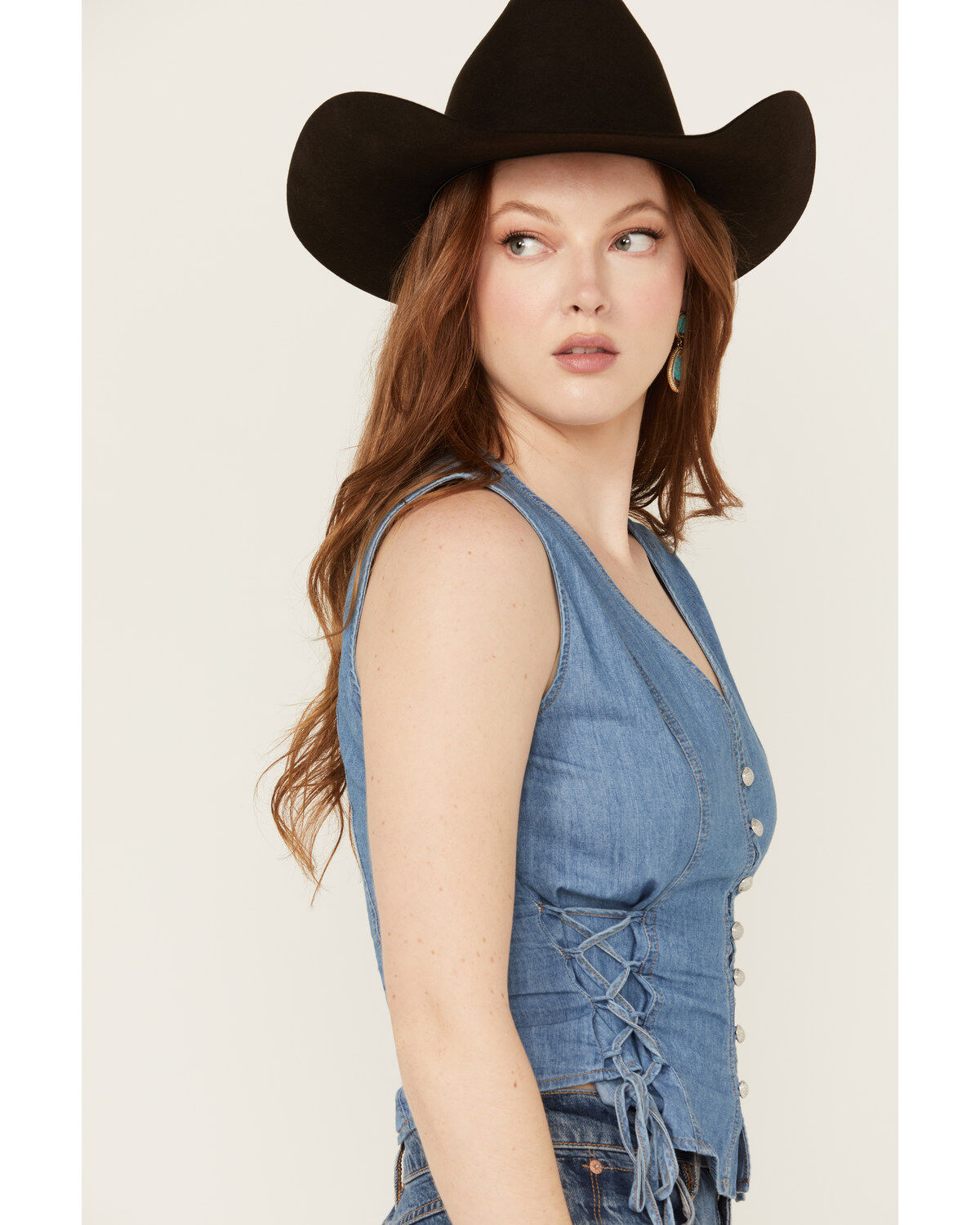 Image #2 - Scully Women's Tie Side Denim Vest, Blue, hi-res