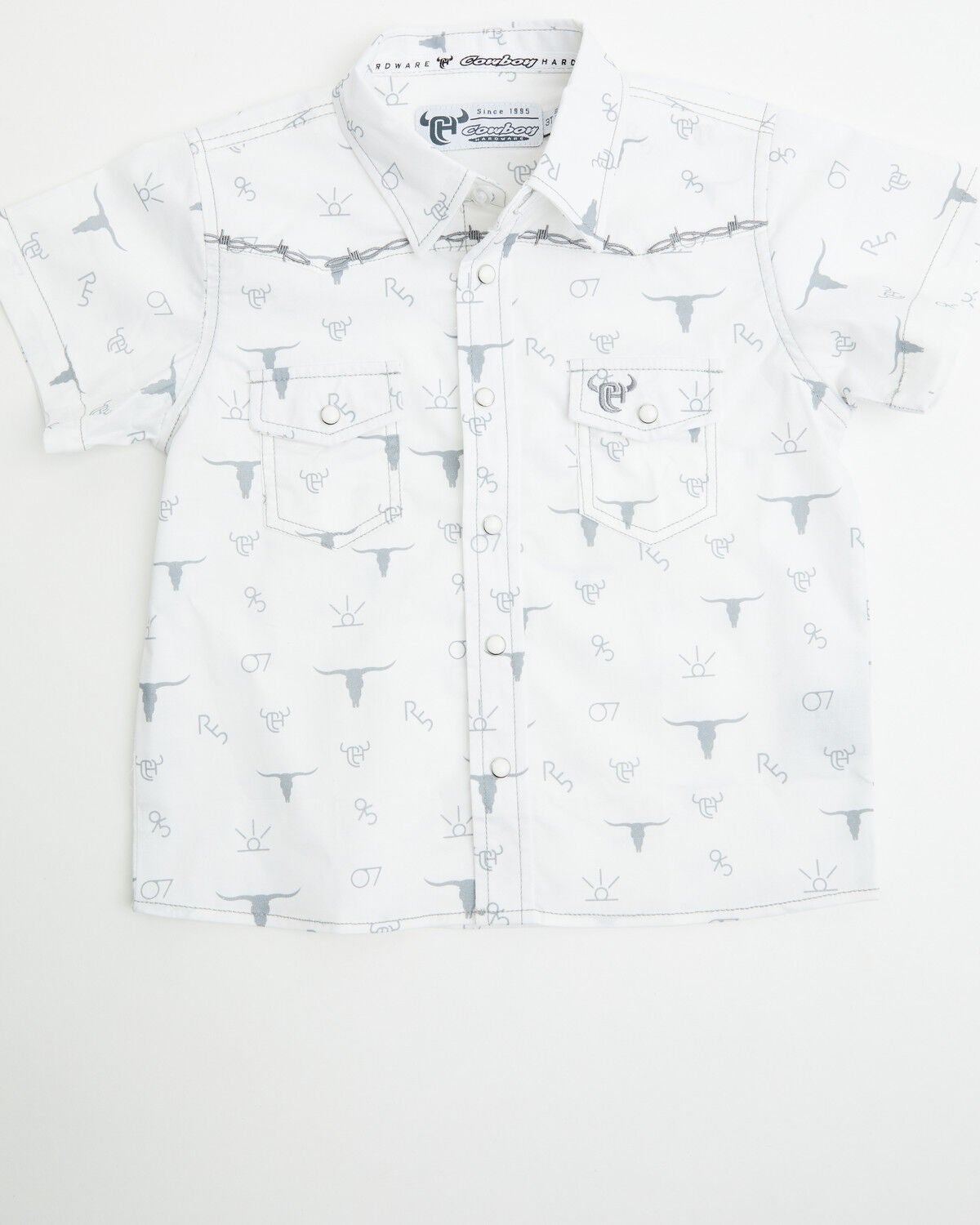 Cowboy Hardware Toddler Boys' Branding Iron Short Sleeve Snap Western Shirt, White, hi-res