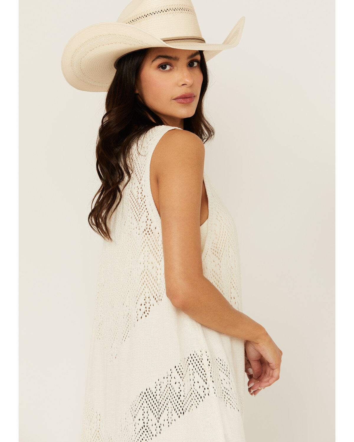 Image #2 - Wrangler Retro Women's Crochet Duster Vest, Cream, hi-res