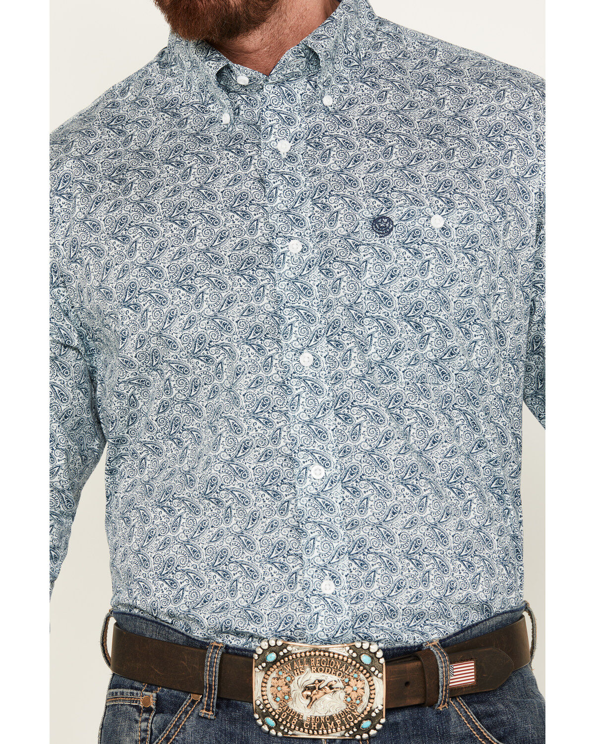 Image #3 - George Strait by Wrangler Men's Paisley Print Long Sleeve Button-Down Western Shirt, Aqua, hi-res