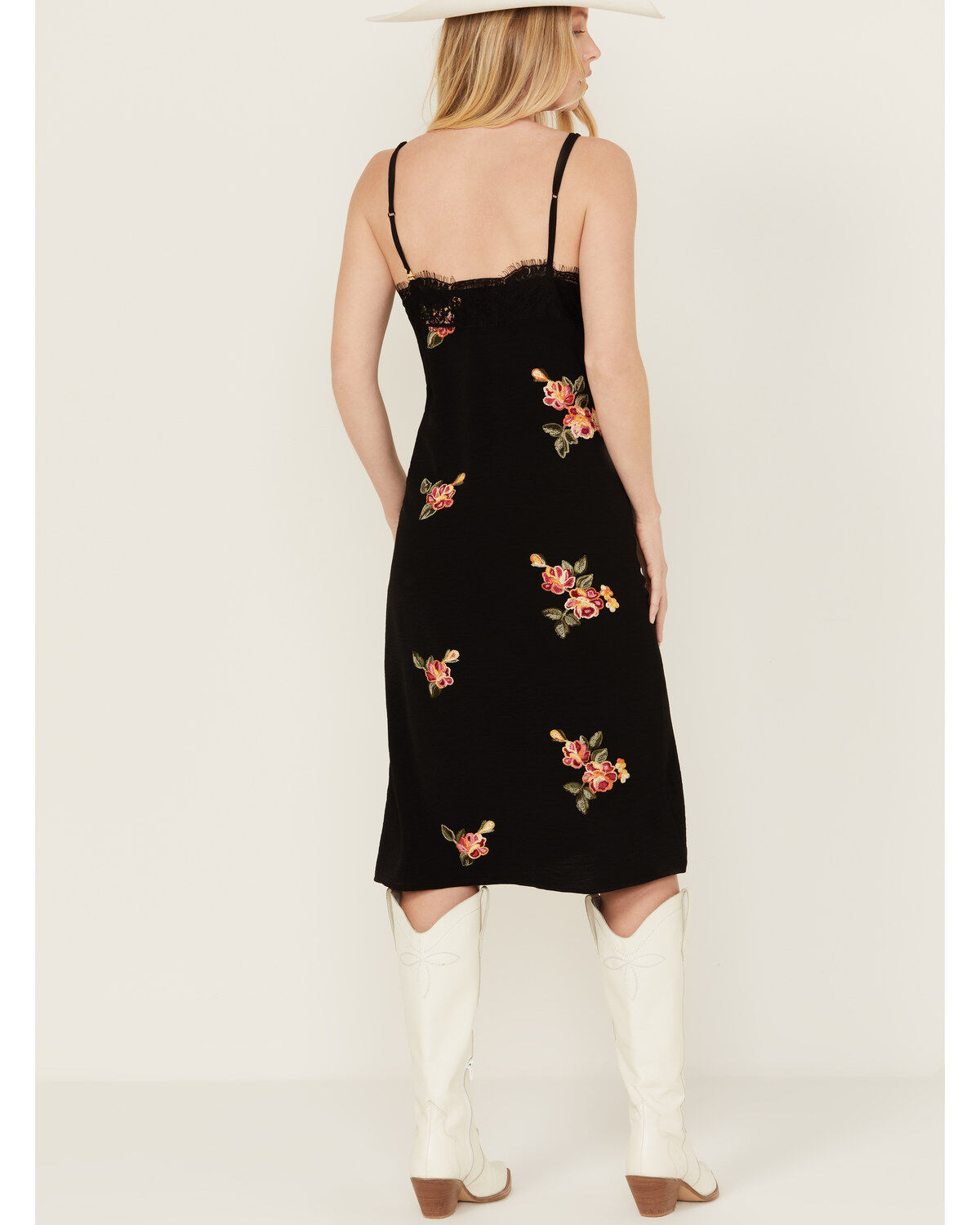 Image #4 - Wild Moss Women's Embroidered Slip Midi Dress, Black, hi-res