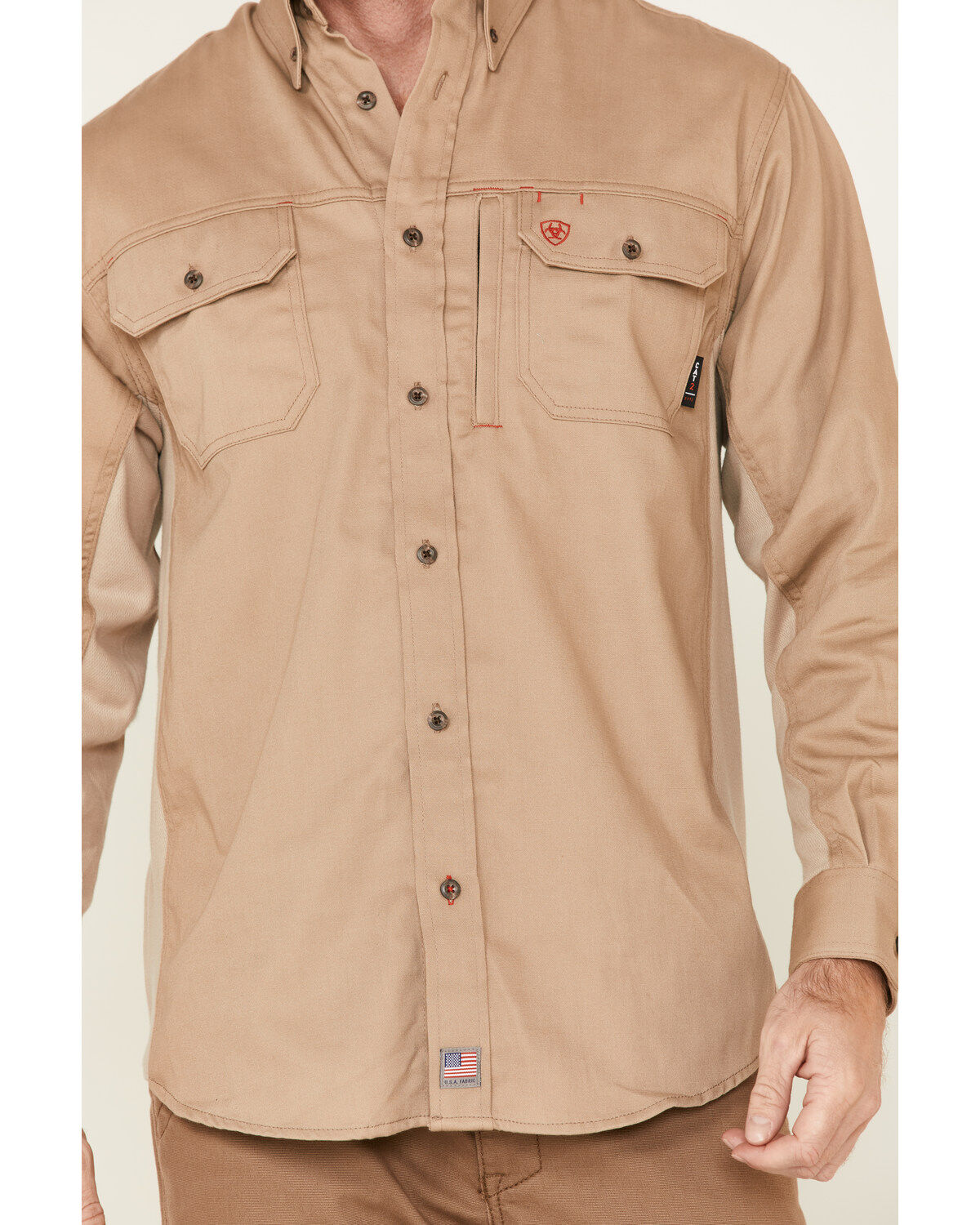 Image #3 - Ariat Men's FR Solid Vent Long Sleeve Work Shirt, Beige/khaki, hi-res
