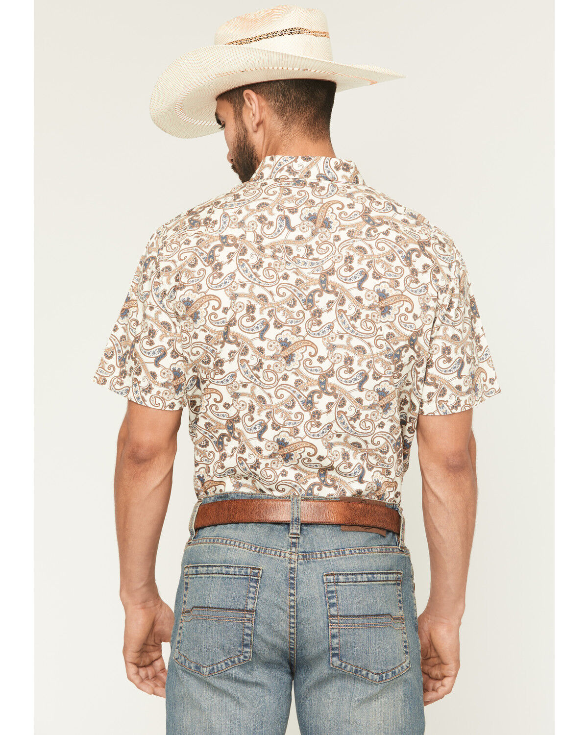 Image #4 - Cody James Men's Carlsbad Paisley Print Short Sleeve Snap Western Shirt, Cream, hi-res