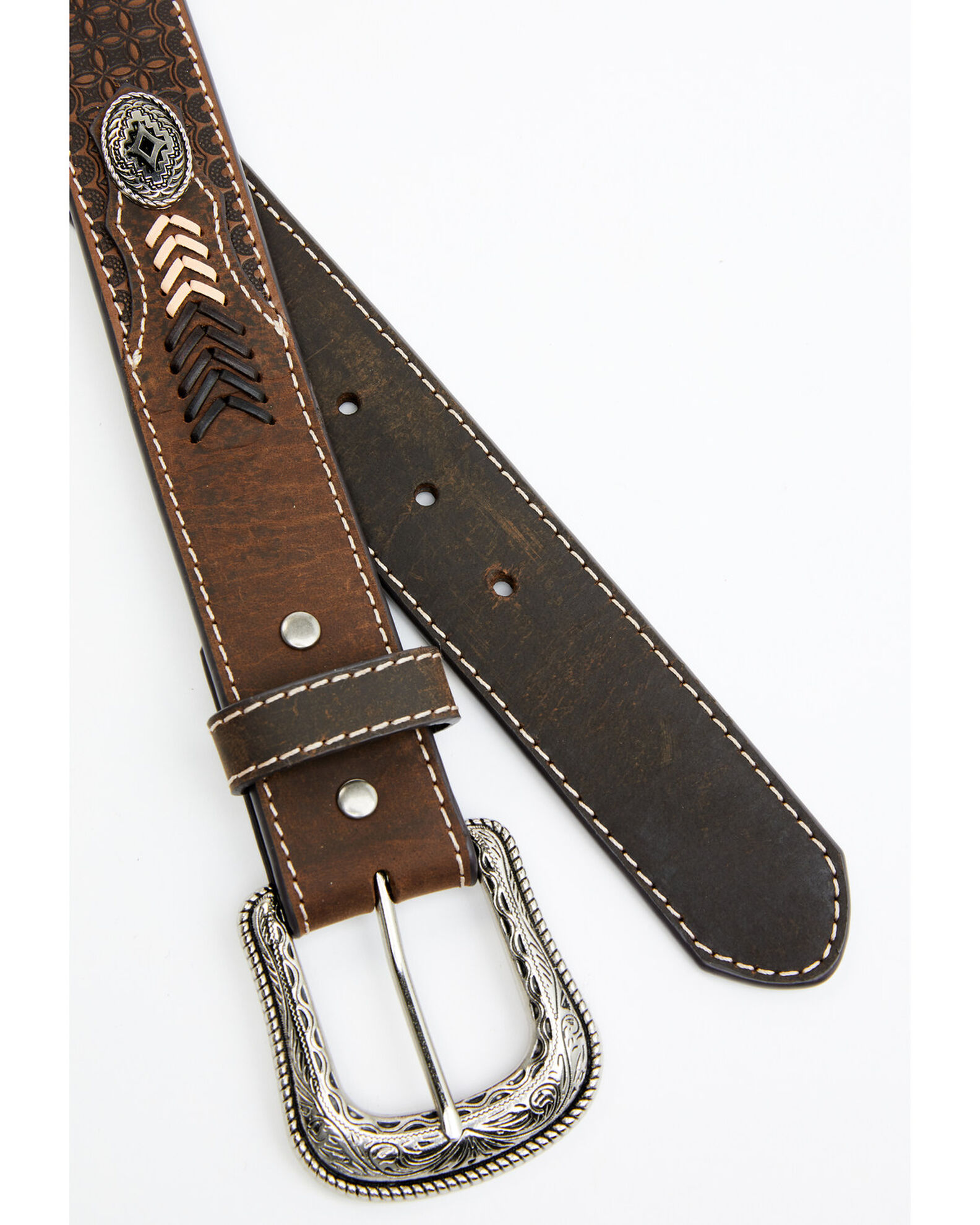 Cody James Men s Brown Southwestern Concho Belt with Lace Detail