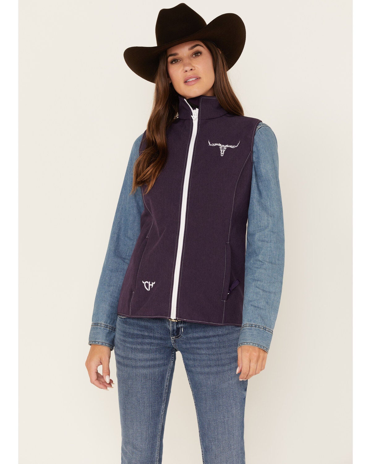 Image #1 - Cowgirl Hardware Women's Filigree Embroidered Emblem Softshell Vest, , hi-res