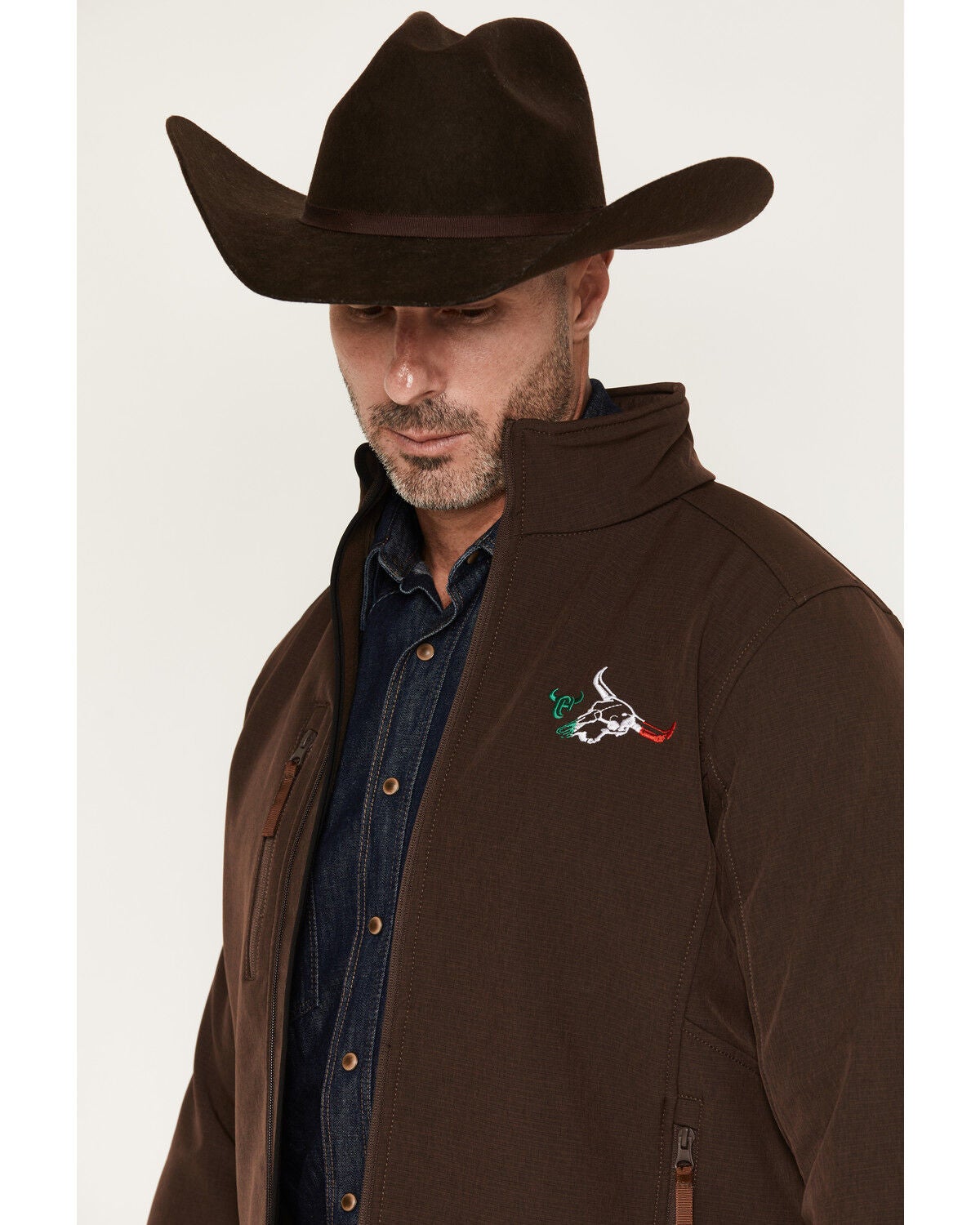Image #2 - Cowboy Hardware Men's Hecho en Mexico Softshell Jacket, Dark Brown, hi-res