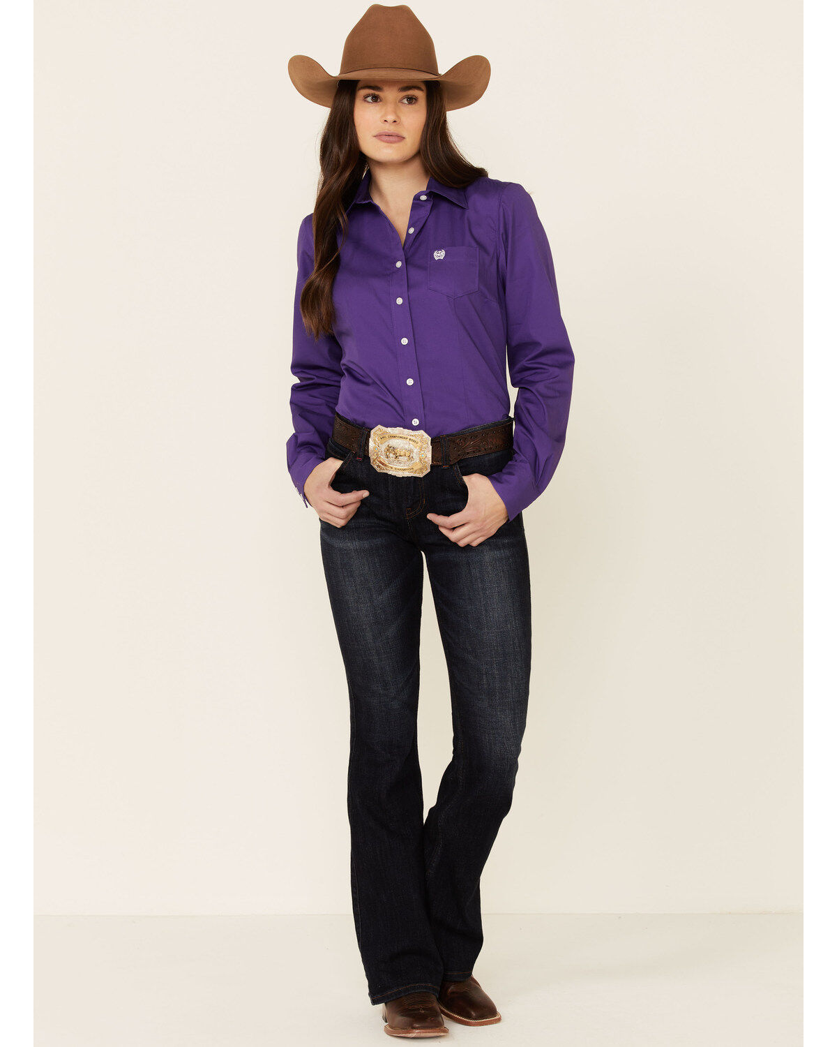 Image #2 - Cinch Women's Solid Purple Long Sleeve Button-Down Western Core Shirt, Purple, hi-res