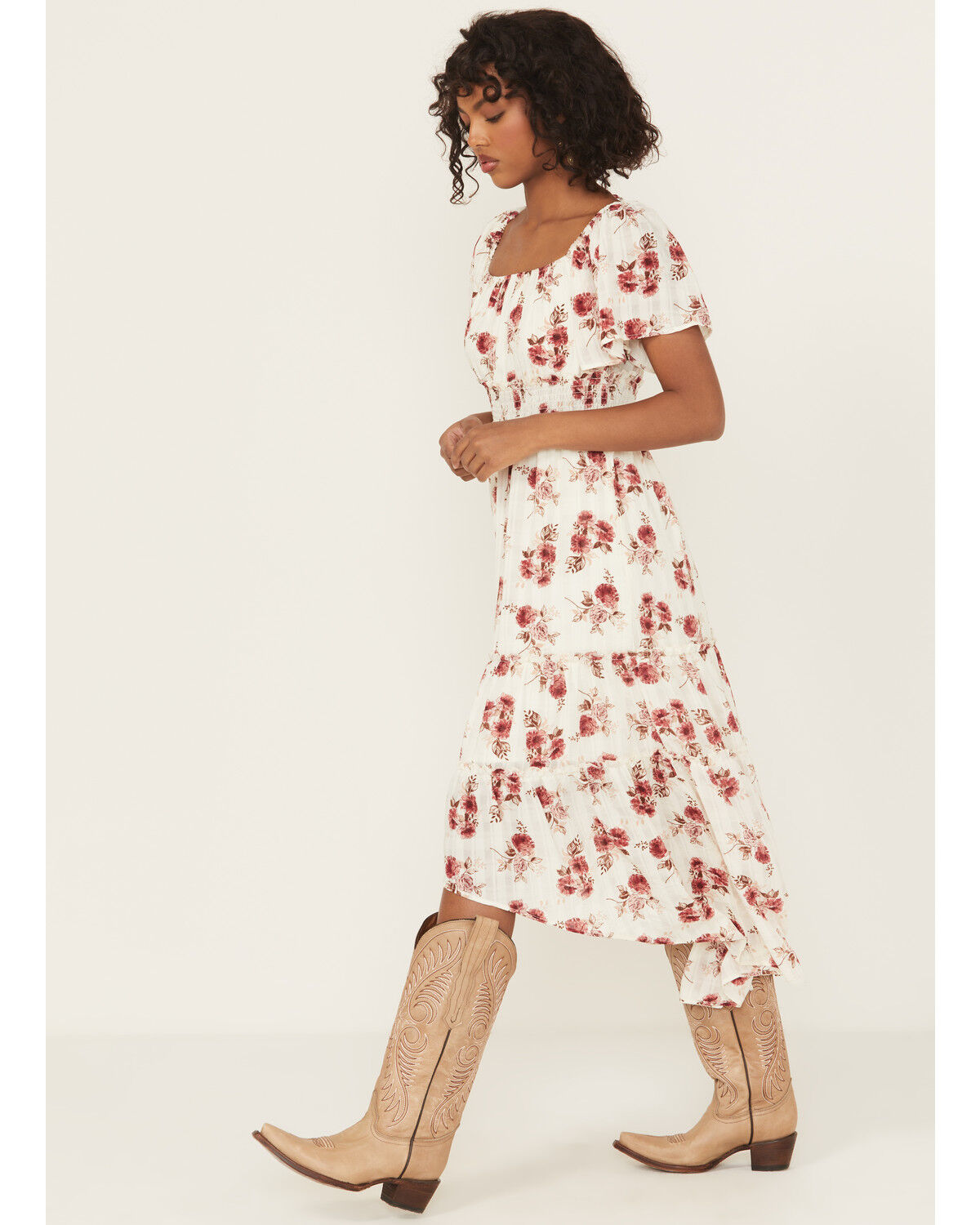 Image #3 - Wild Moss Women's Floral Print High-Low Dress, Ivory, hi-res