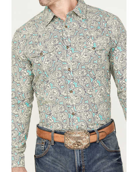 Image #3 - Gibson Trading Co. Men's Jackpot Paisley Print Long Sleeve Western Snap Shirt, White, hi-res