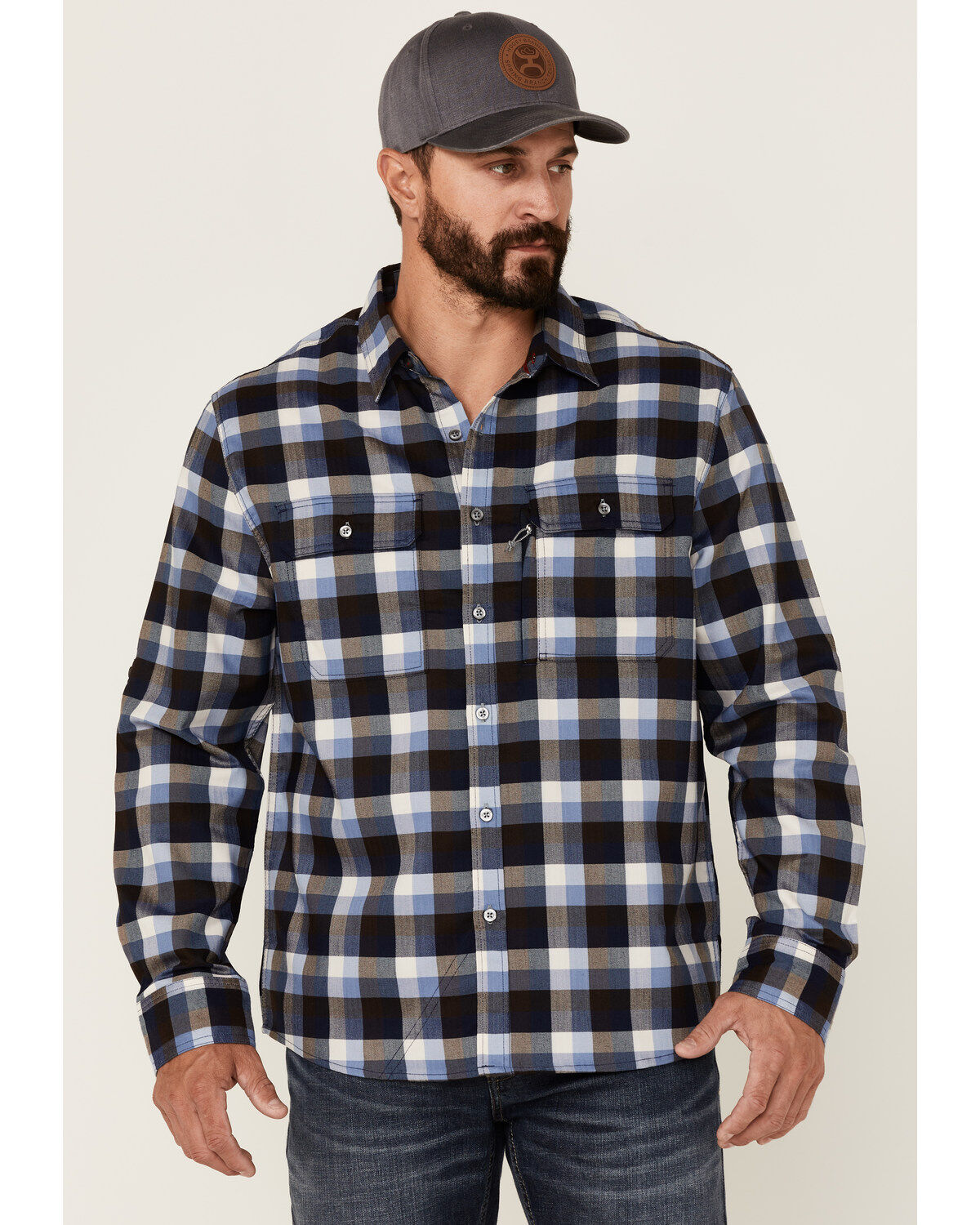 Image #1 - Flag & Anthem Men's Multi Manhasset Performance Plaid Long Sleeve Button-Down Western Flannel Shirt, Cream, hi-res