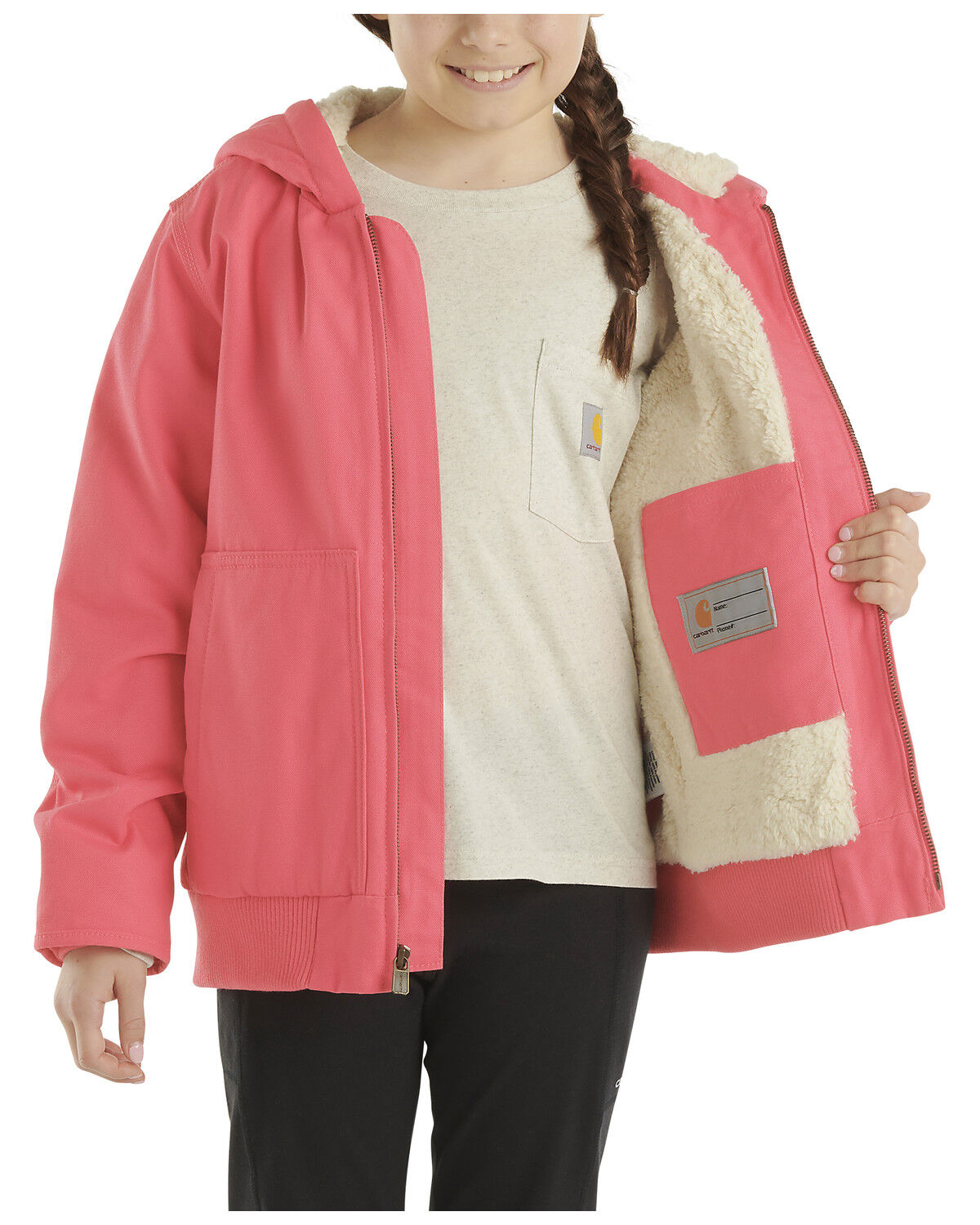 Image #3 - Carhartt Girls' Insulated Hooded Active Jacket, Light Pink, hi-res
