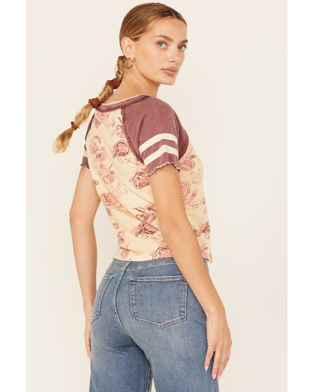 Image #4 - Free People Women's Wish You Were Here Floral Print Short Sleeve Tee, Tan, hi-res