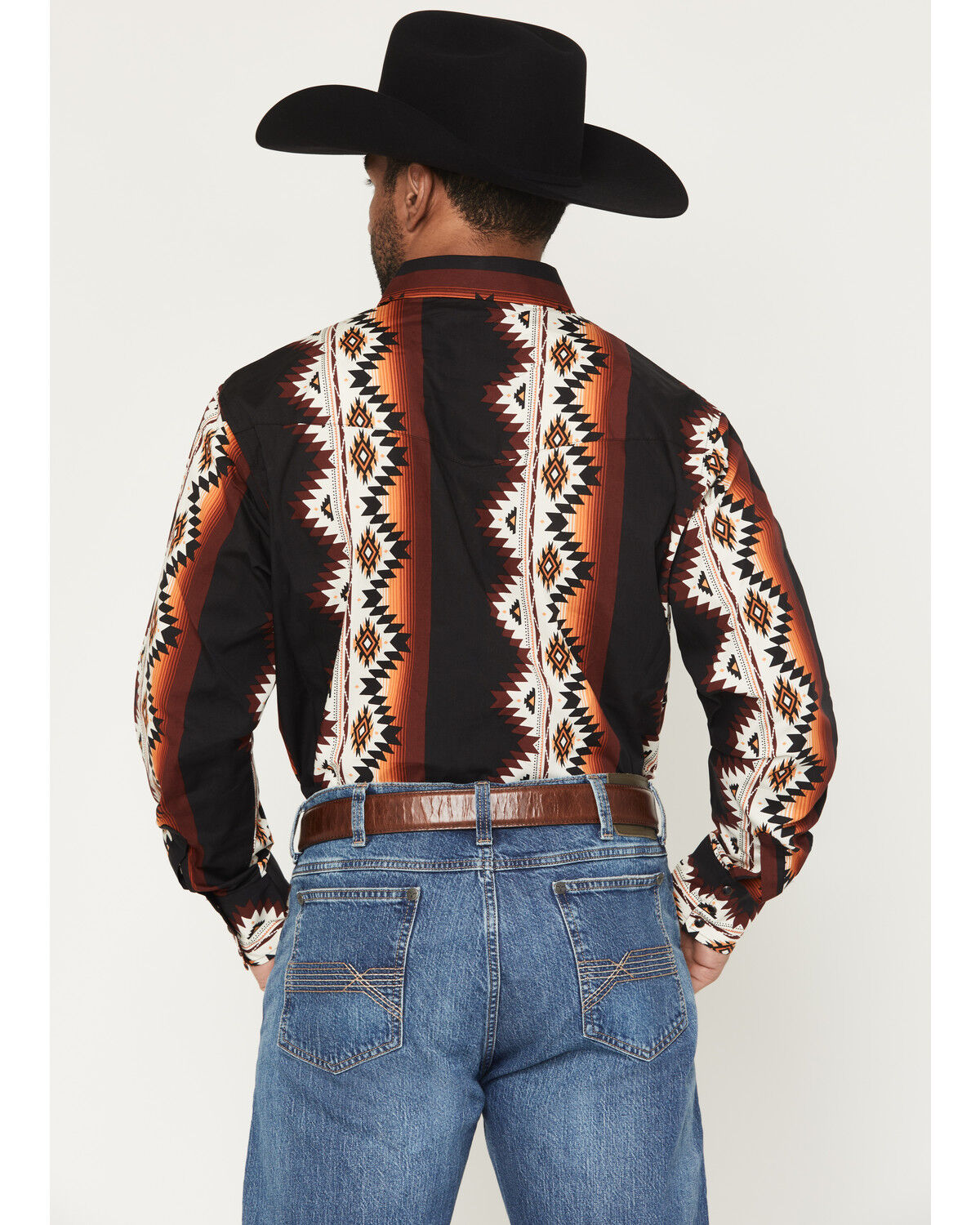 Image #4 - Wrangler Men's Checotah Southwestern Print Long Sleeve Snap Western Shirt, Black, hi-res