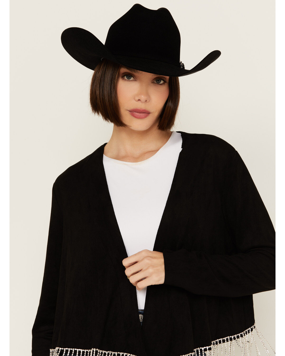 Image #3 - Vocal Women's Rhinestone Fringe Jacket, Black, hi-res