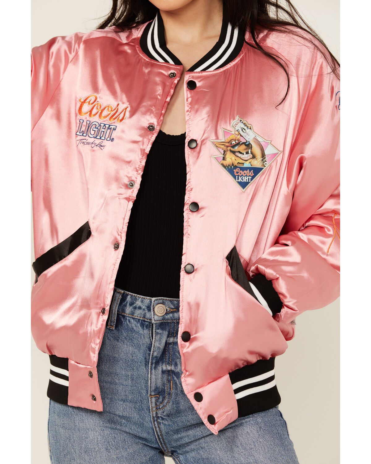 Image #3 - The Laundry Room Women's Coors Beer Wolf Stadium Satin Bomber Jacket, Pink, hi-res