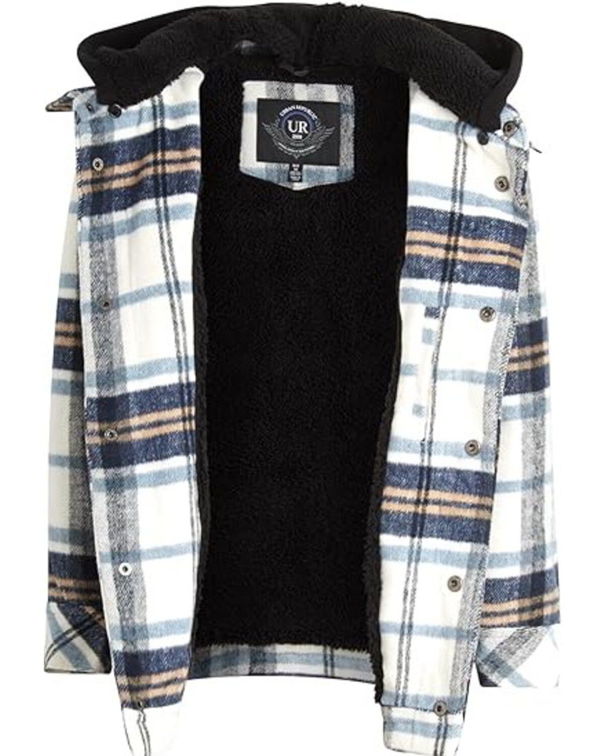 Image #2 - Urban Republic Toddler Boys' Plaid Print Sherpa Lined Hooded Shirt Jacket, White, hi-res