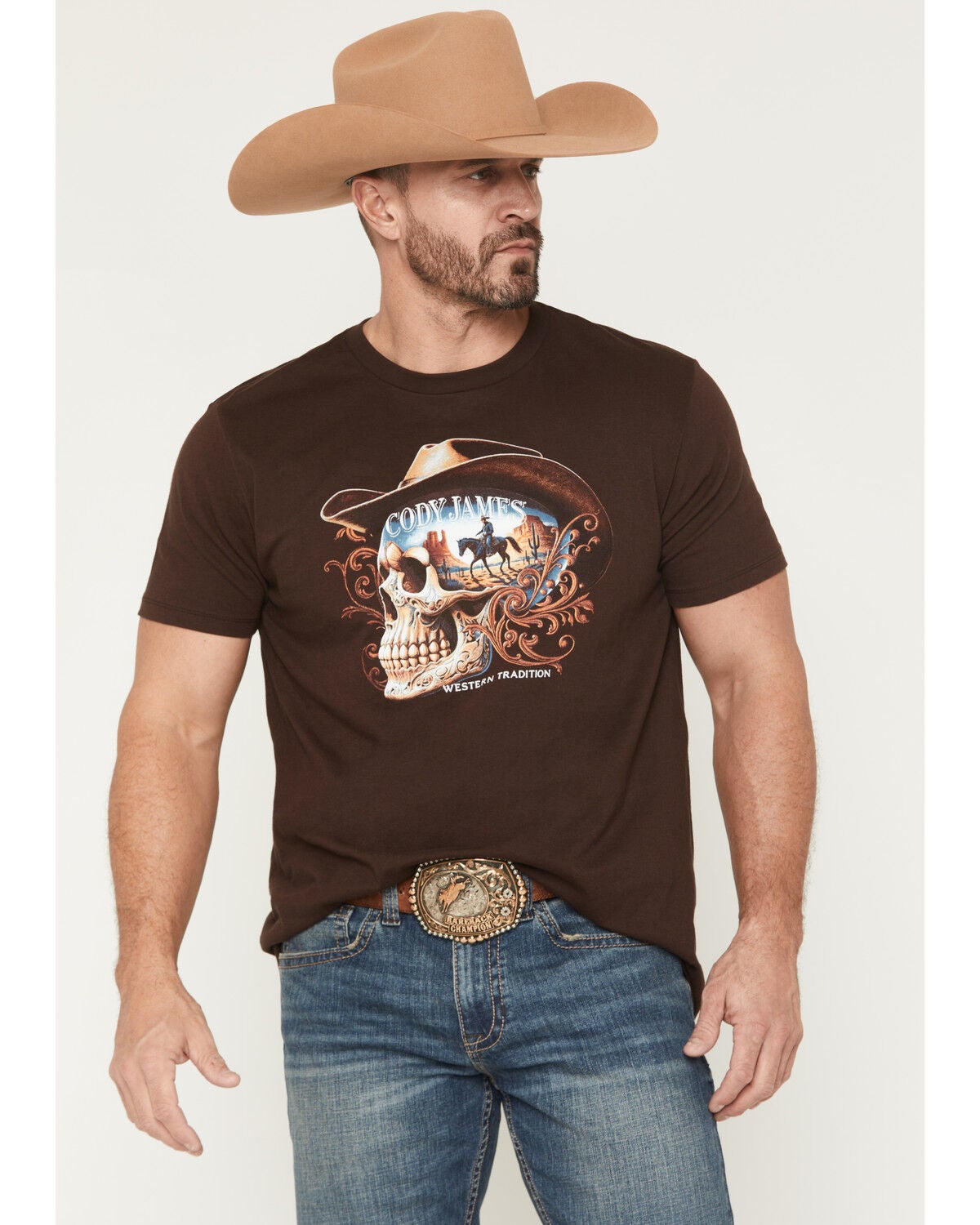 Cody James Men's Scenic Skull Head Short Sleeve Graphic T-Shirt, Dark Brown, hi-res