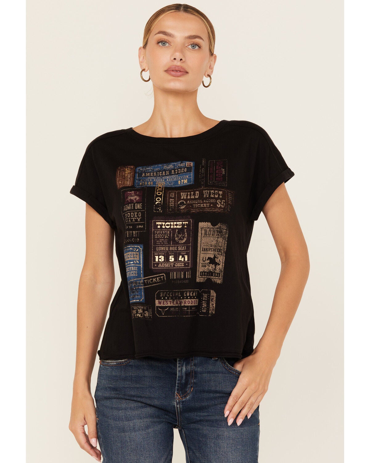Shyanne Women's Rodeo Tickets Short Sleeve Graphic Tee, Black, hi-res