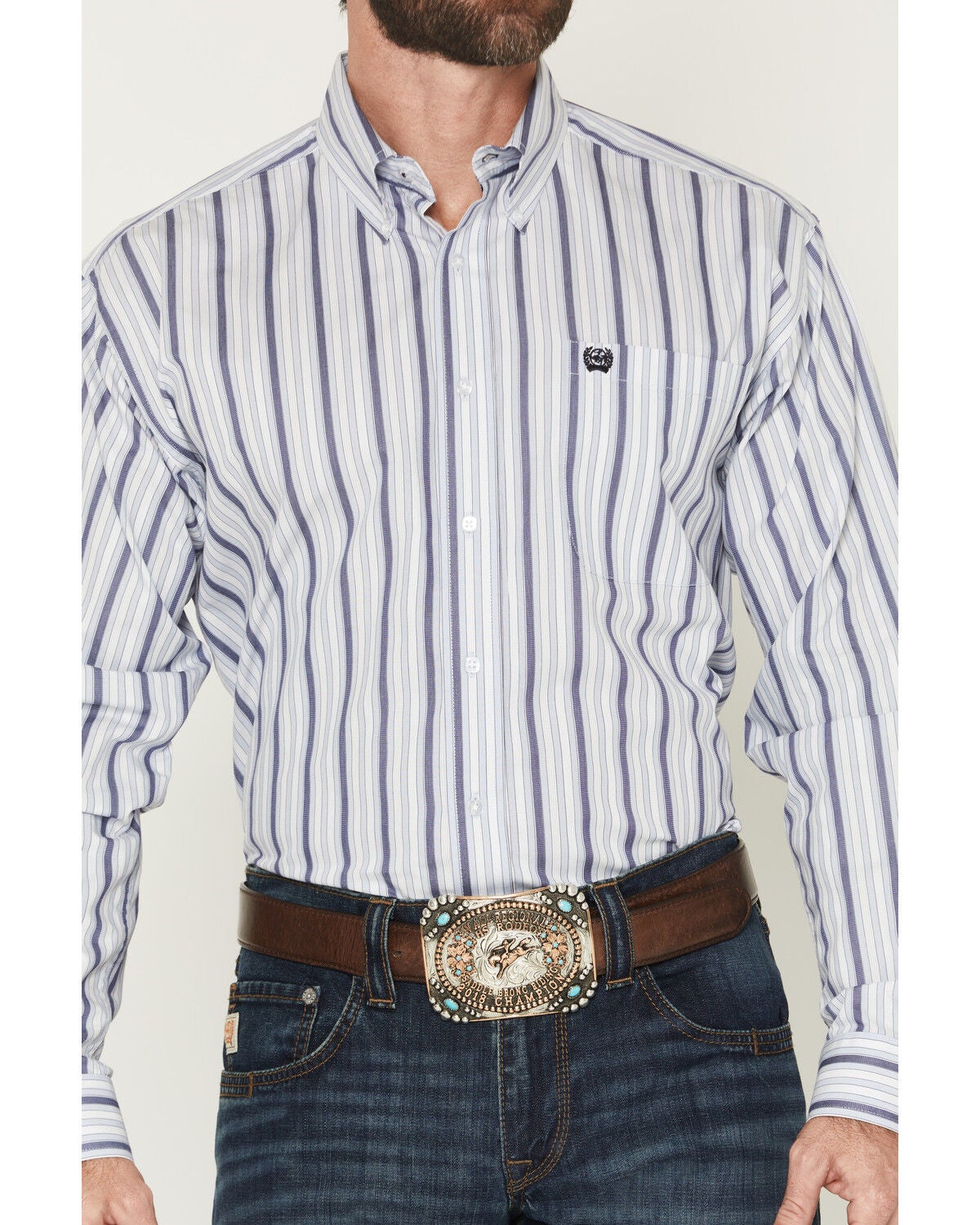 Image #3 - Cinch Men's Vertical Striped Long Sleeve Button-Down Western Shirt, Light Blue, hi-res