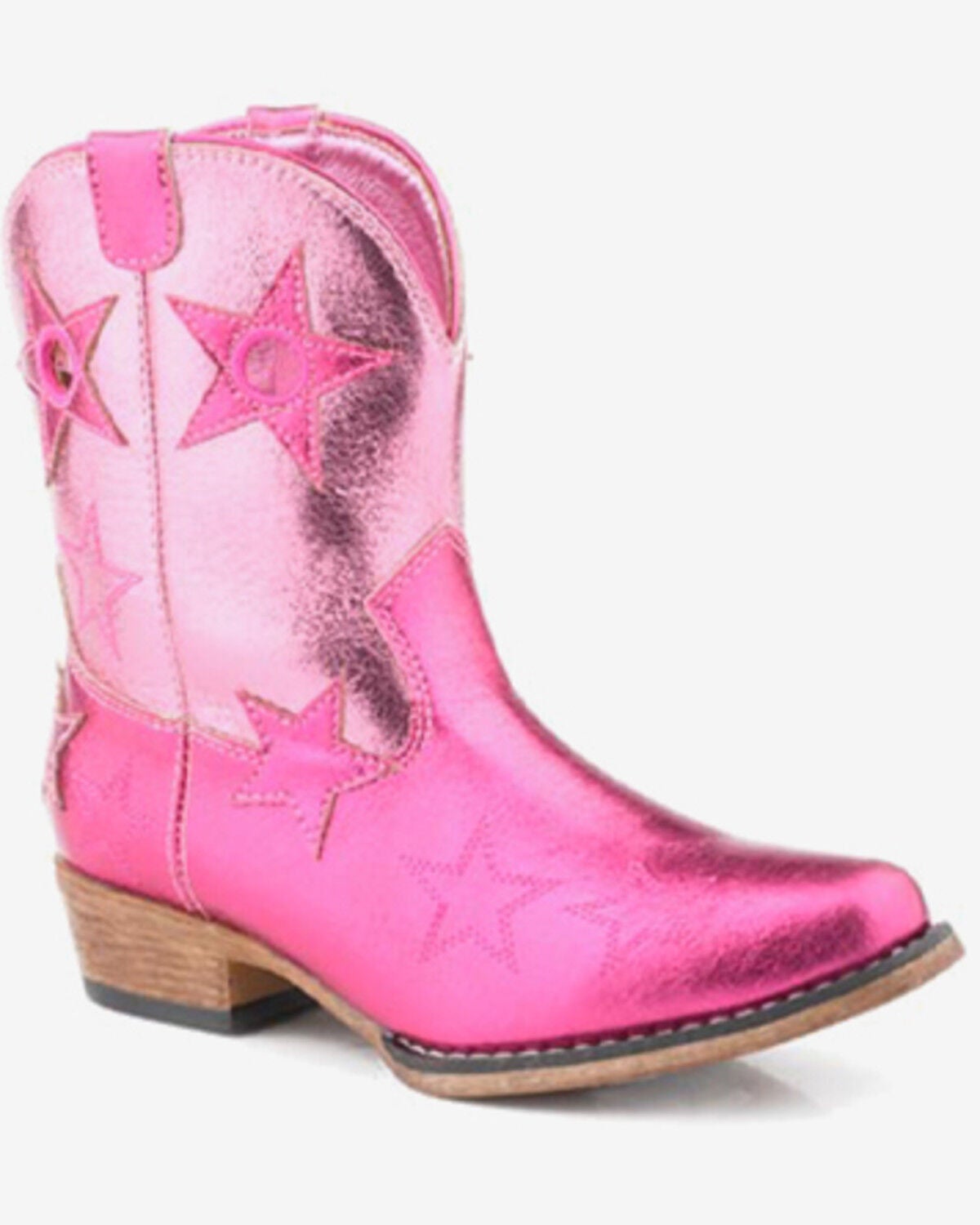 Roper Little Girls' Star Rodeo Metallic Western Boots - Snip Toe, Pink, hi-res