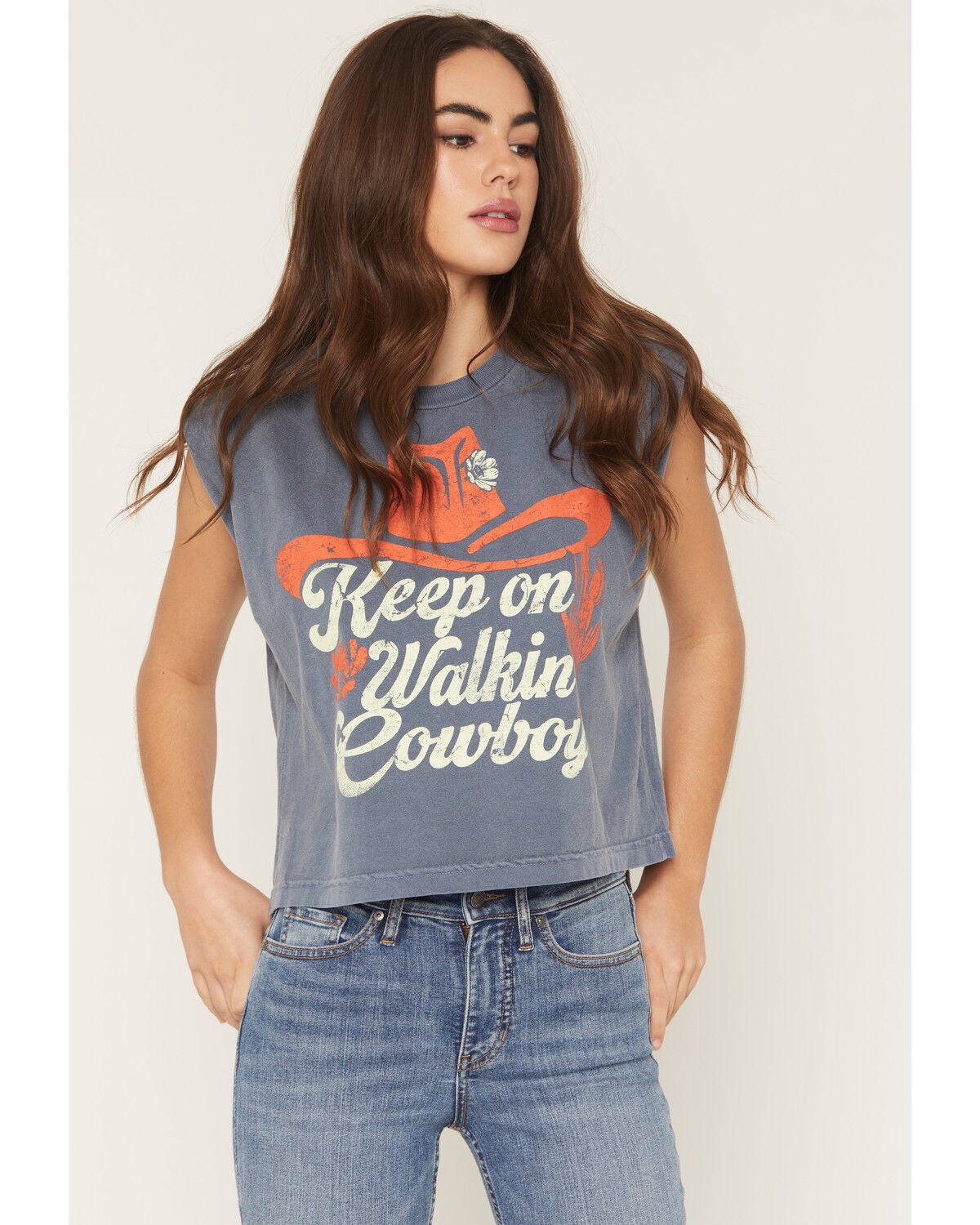 Country Deep Women's Keep Walkin' Graphic Muscle Tank, Navy, hi-res