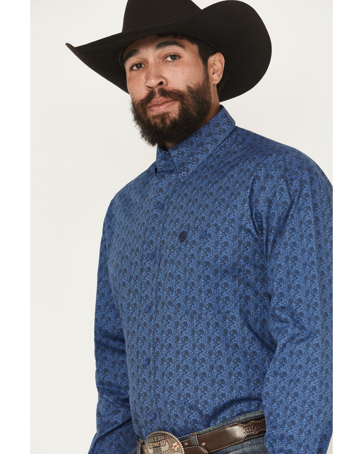Image #2 - George Strait by Wrangler Men's Floral Print Long Sleeve Button-Down Stretch Western Shirt - Big, Blue, hi-res