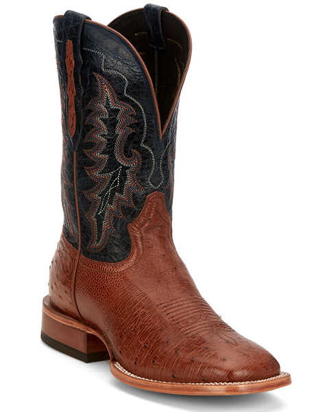 Tony Lama Men's Murillo Smooth Ostrich Western Boots - Broad Square Toe, Cognac, hi-res