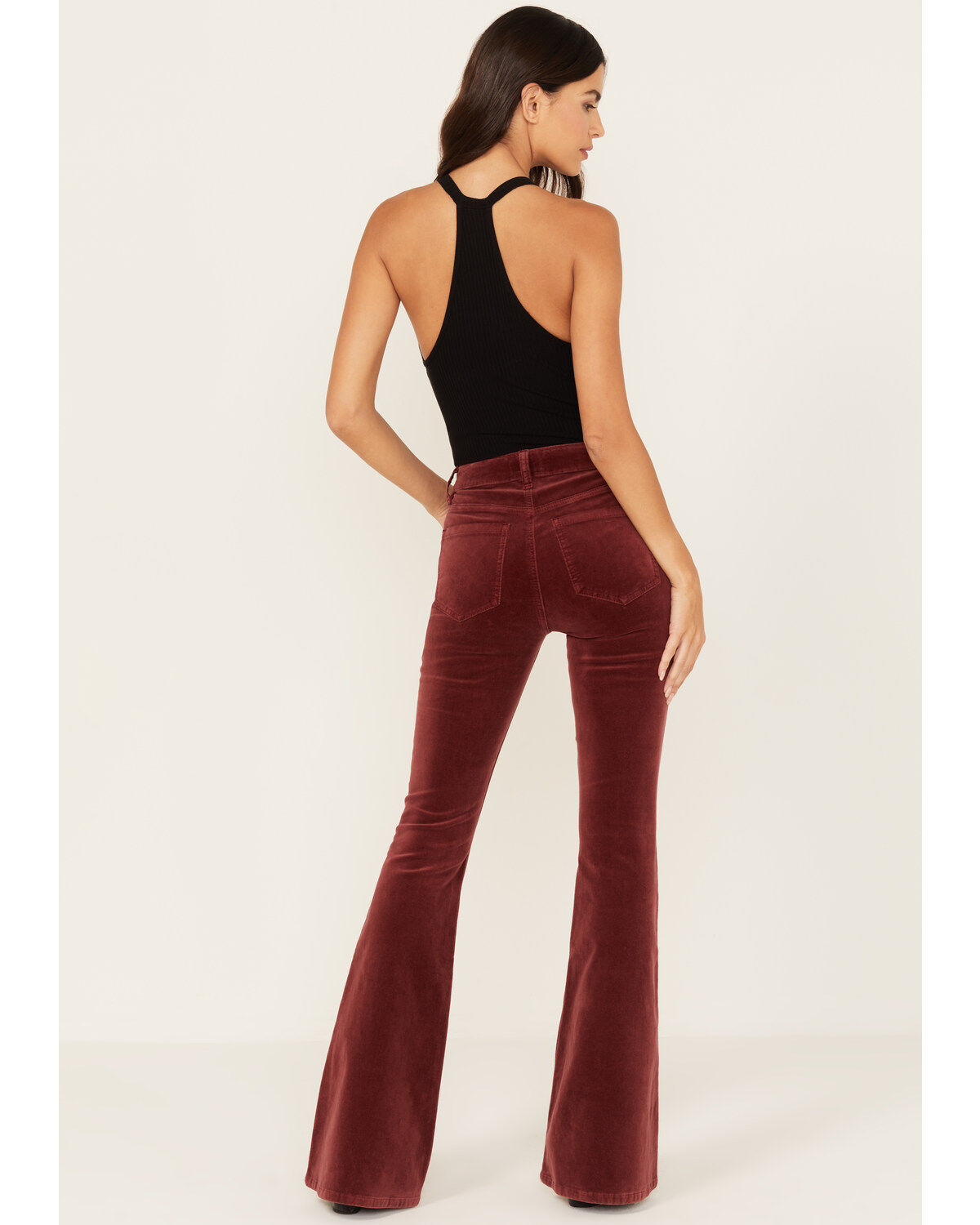 Image #3 - Shyanne Women's Syrah High Rise Velveteen Stretch Flare Jeans, Dark Red, hi-res