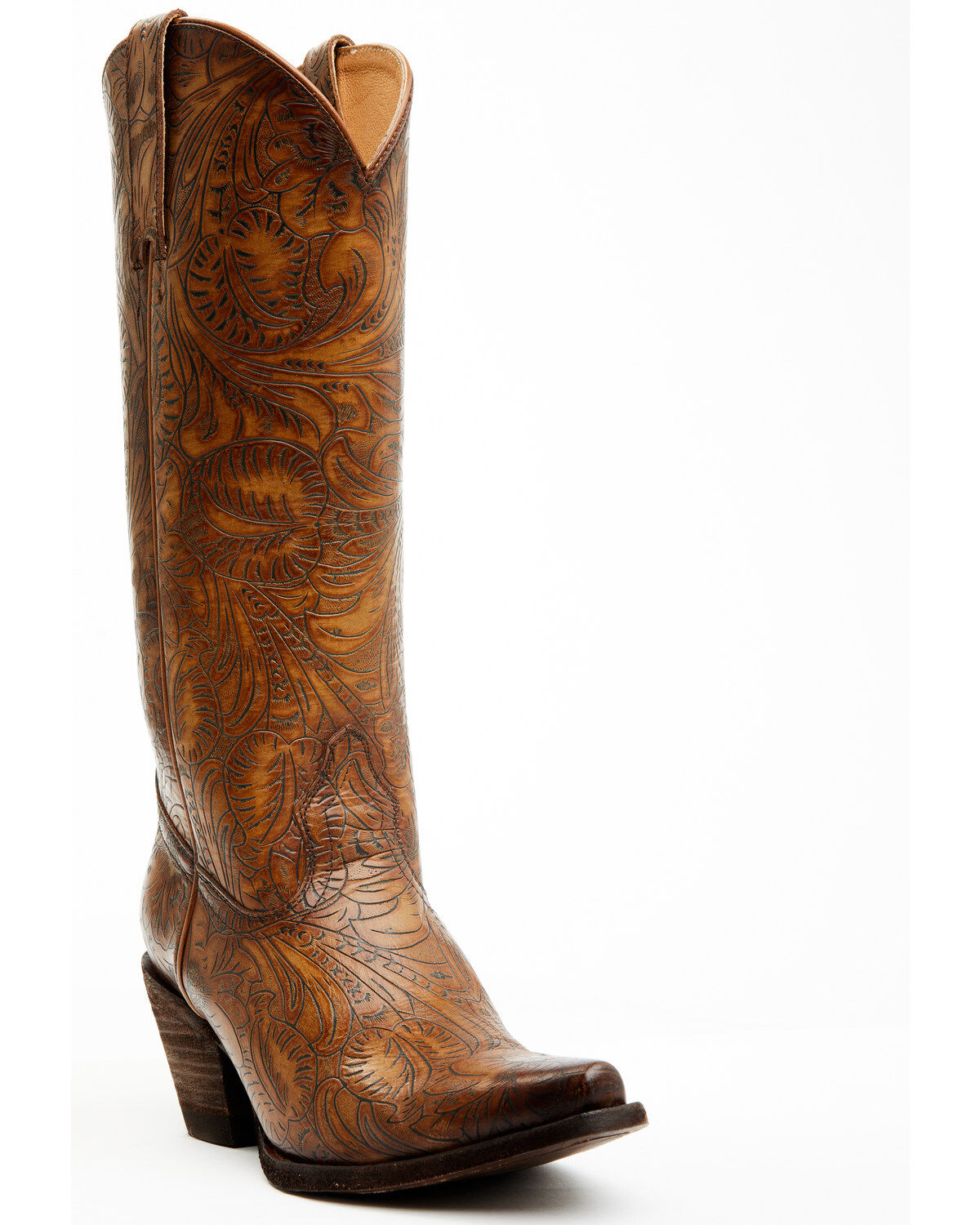 Image #1 - Shyanne Women's Eden Tooled Tall Western Boots - Snip Toe, Brown, hi-res