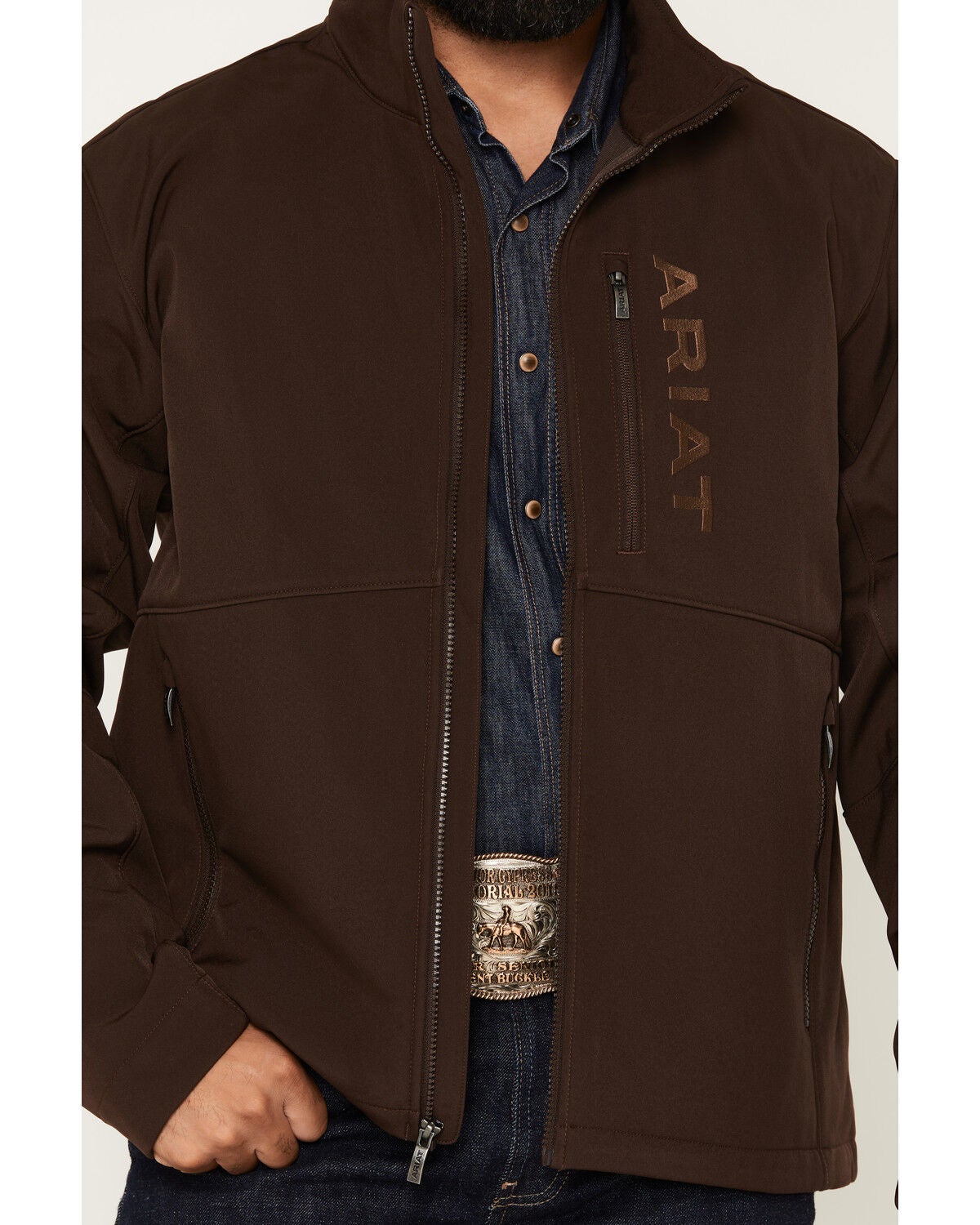 Image #3 - Ariat Men's Chest Logo Softshell Jacket - Big, Chocolate, hi-res