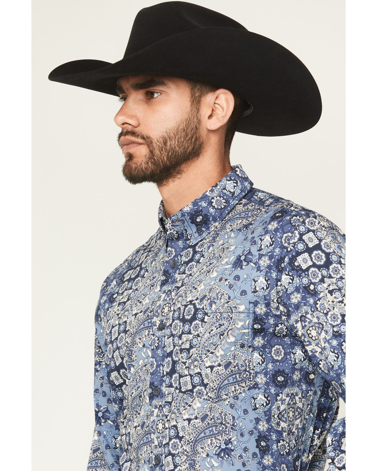 Image #2 - Cody James Men's Ride 'Em Cowboy Paisley Print Long Sleeve Button-Down Stretch Western Shirt, Blue, hi-res