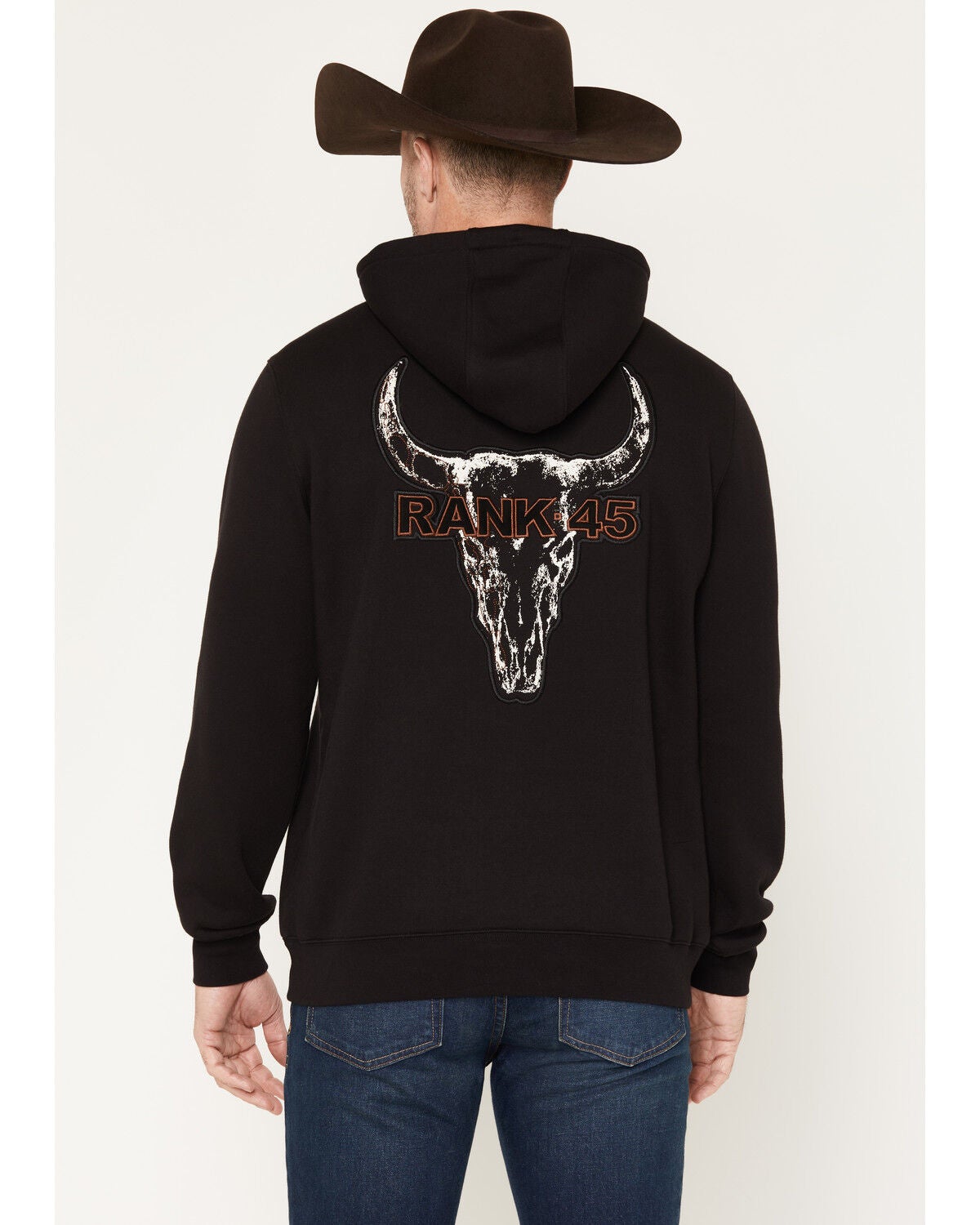 RANK 45&reg; Men's Desert Steer Embroidered Hooded Sweatshirt, Black, hi-res