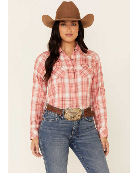 Ariat Women's R.E.A.L Charming Ombre Plaid Long Sleeve Snap Western Core Shirt , , hi-res