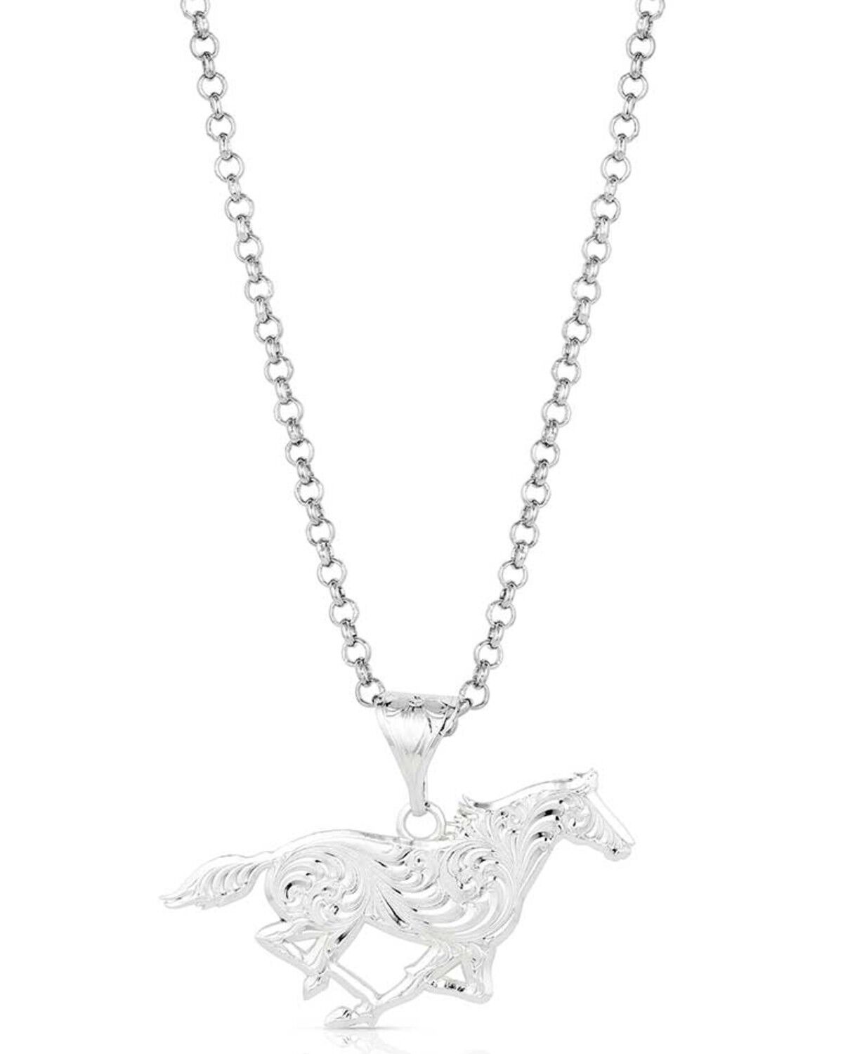 Image #1 - Montana Silversmiths Women's Out West Running Horse Necklace, Silver, hi-res