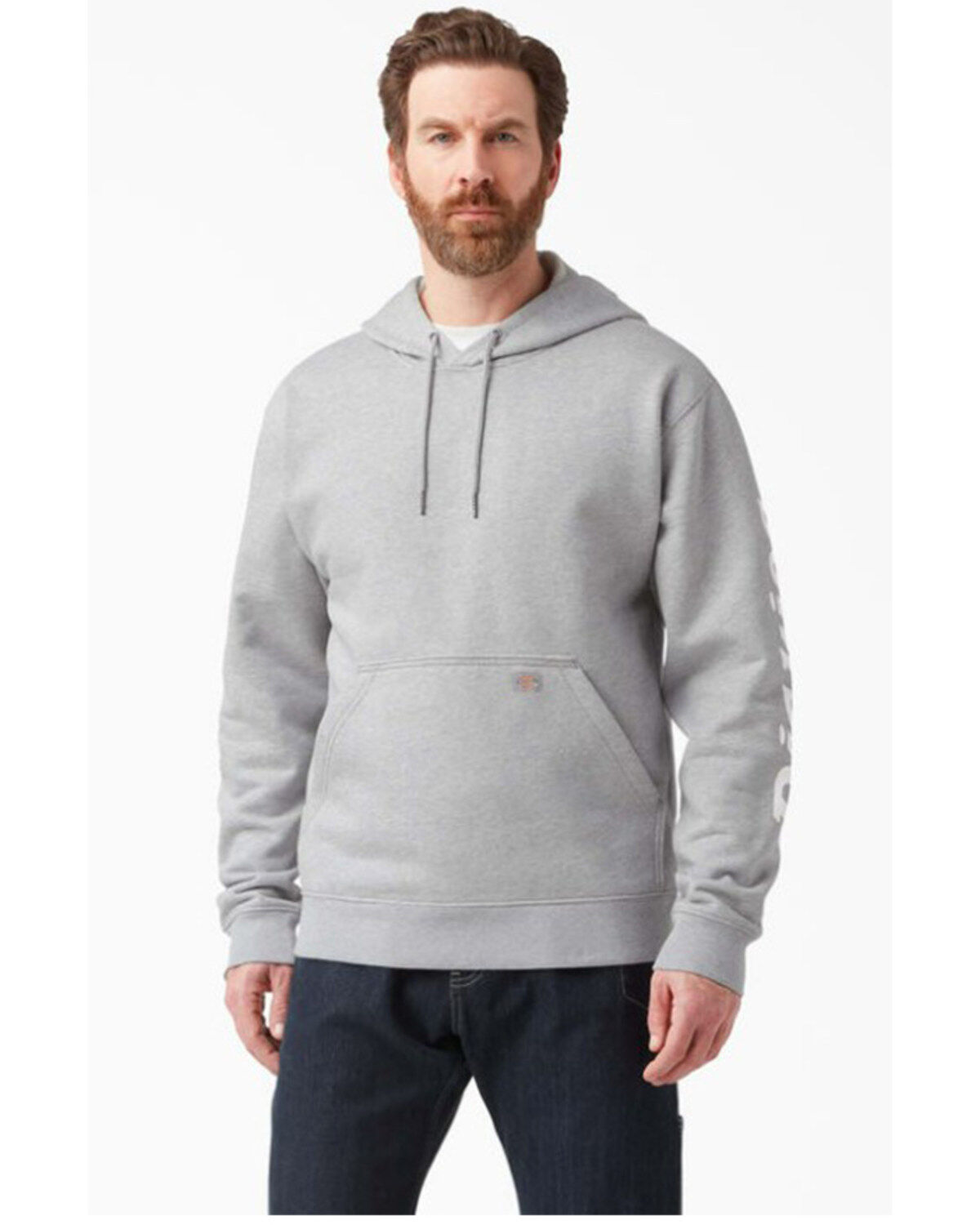 Image #1 - Dickies Men's Water Repellent Logo Sleeve Pullover Hooded Sweatshirt, Heather Grey, hi-res