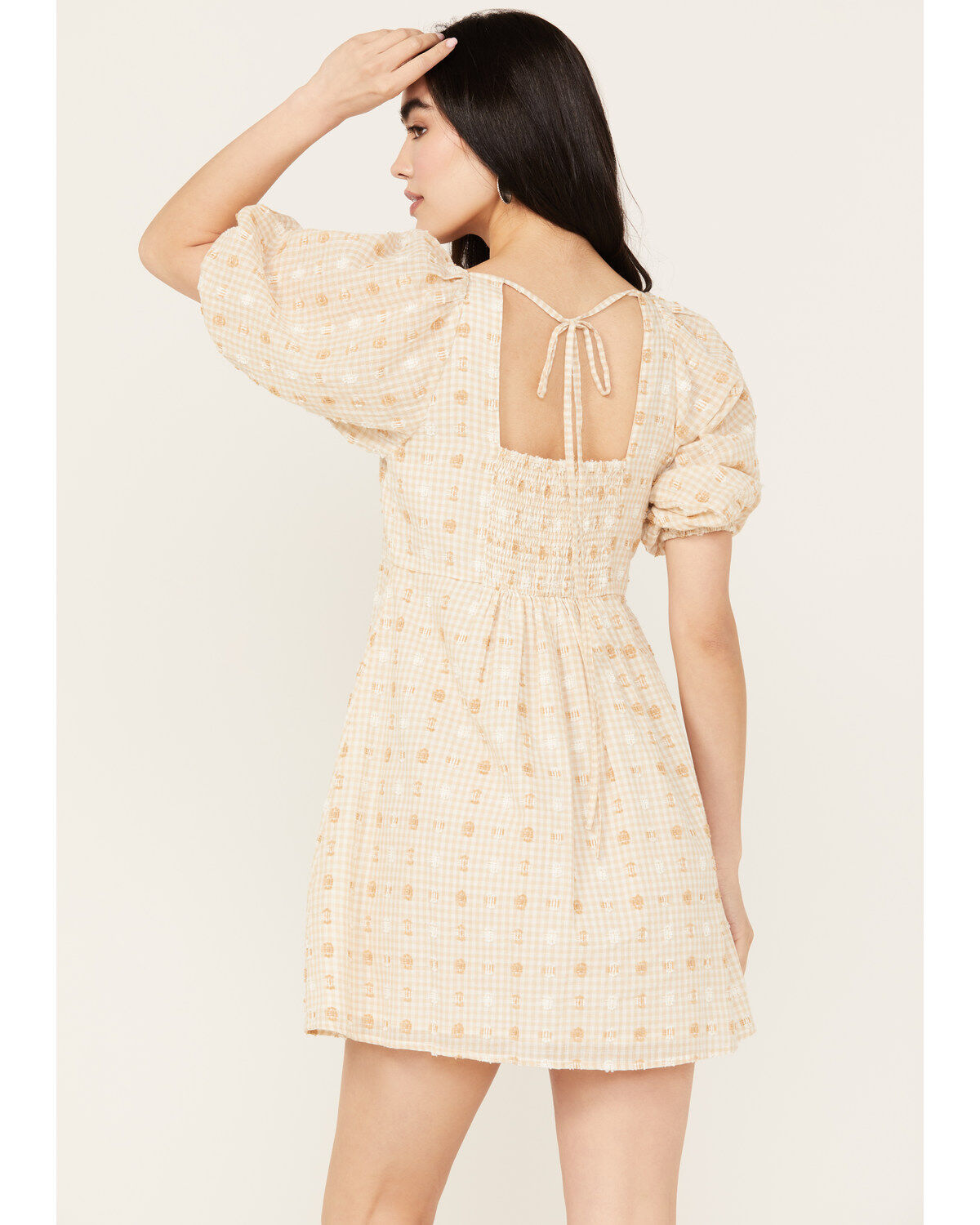 Image #4 - En Creme Women's Gingham and Dot Print Short Sleeve Mini Dress, , hi-res