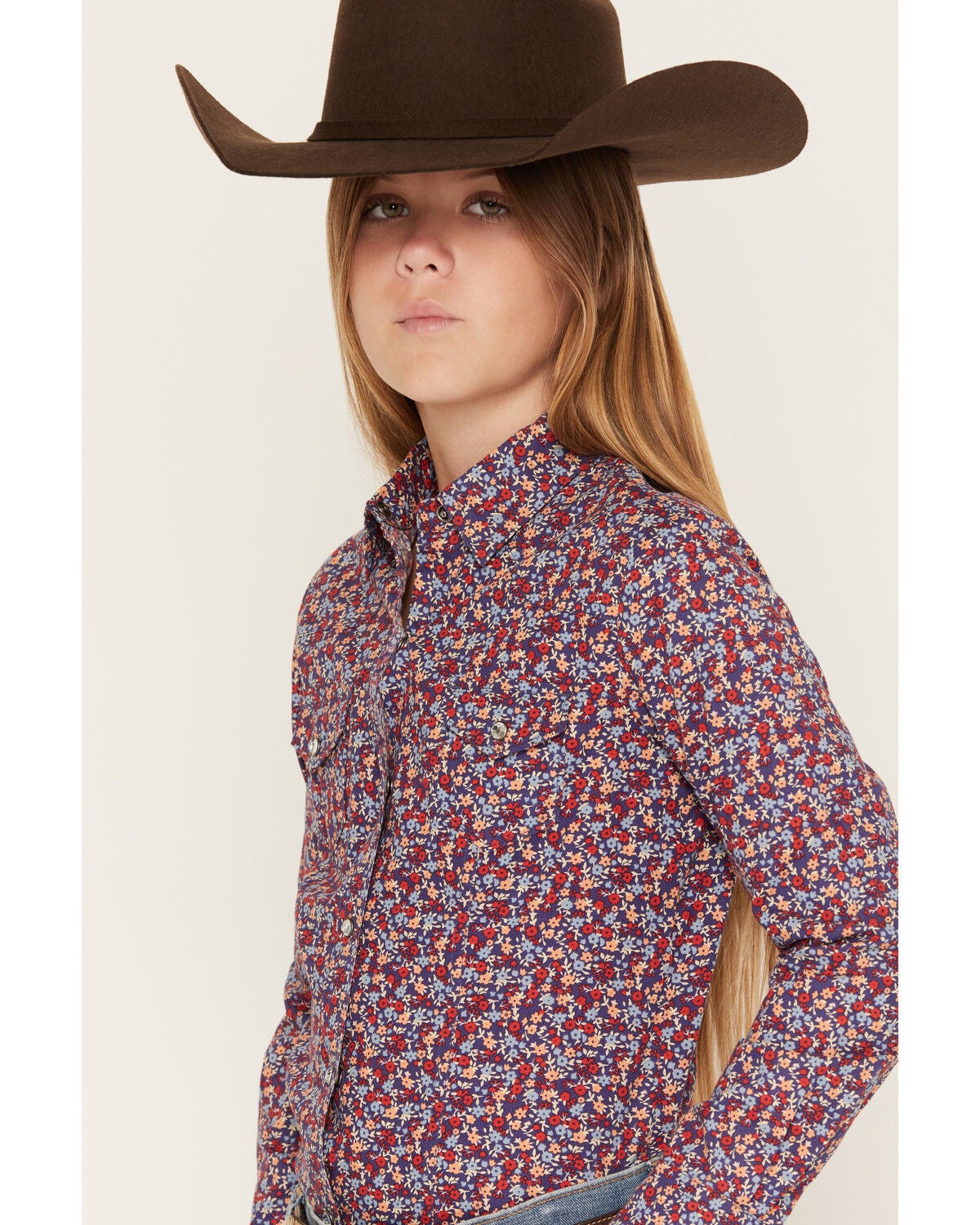 Image #2 - Cruel Girl Girl's Floral Print Long Sleeve Rhinestone Snap Western Shirt, , hi-res