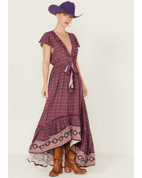 Beyond The Radar Women's Border Print Picnic Dress, Purple, hi-res